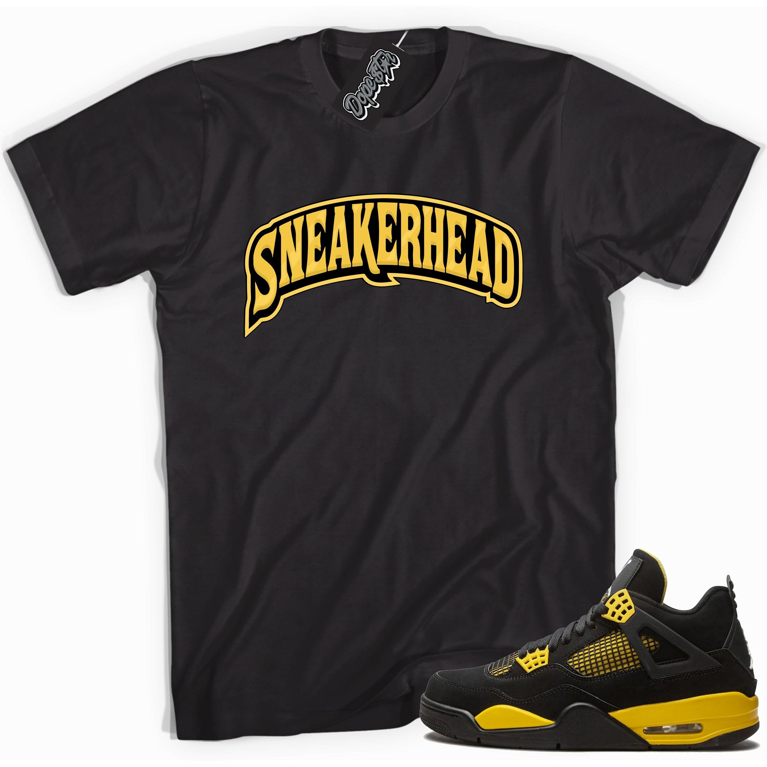 Cool black graphic tee with 'sneakerhead' print, that perfectly matches  Air Jordan 4 Thunder sneakers
