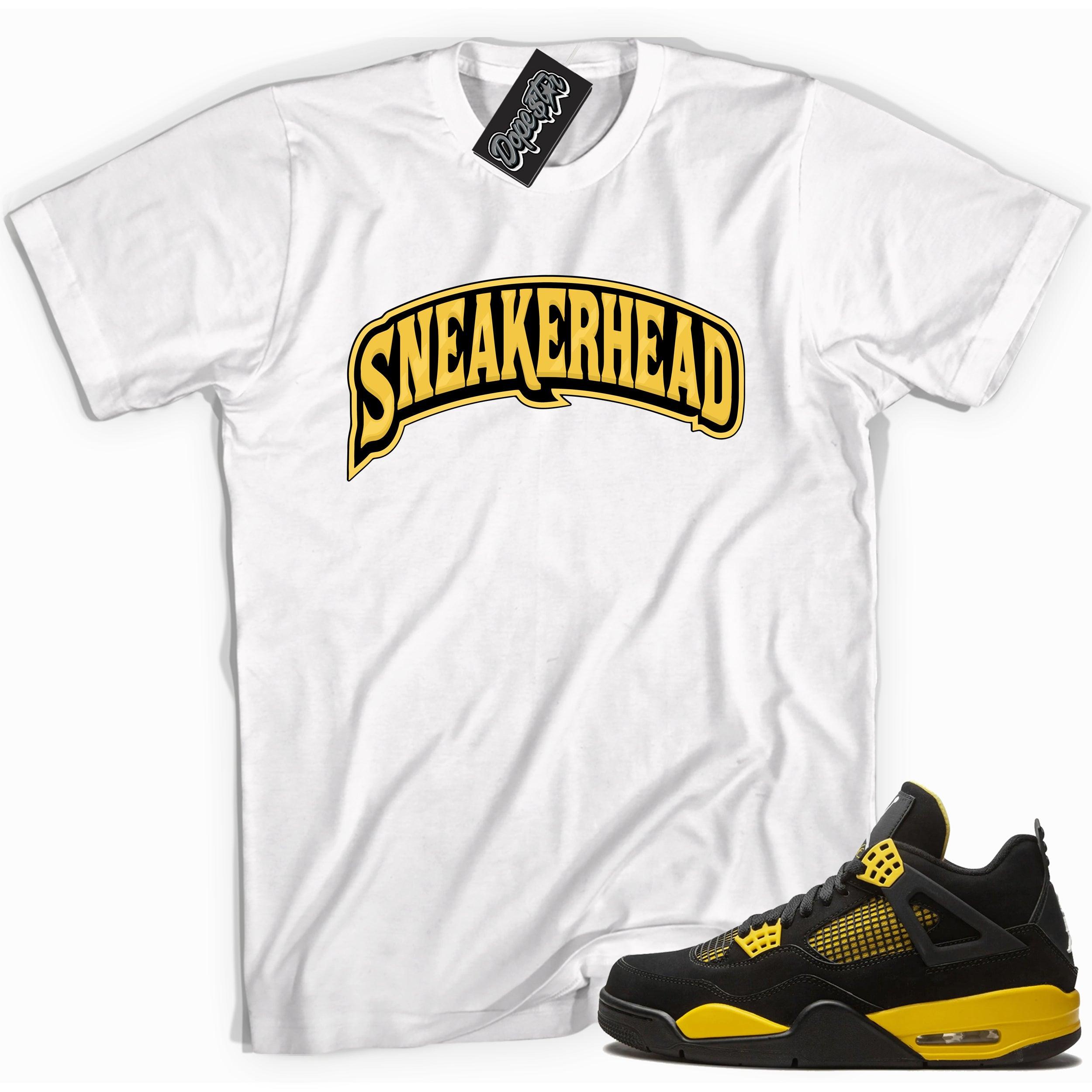 Cool white  graphic tee with 'sneakerhead' print, that perfectly matches Air Jordan 4 Thunder sneakers