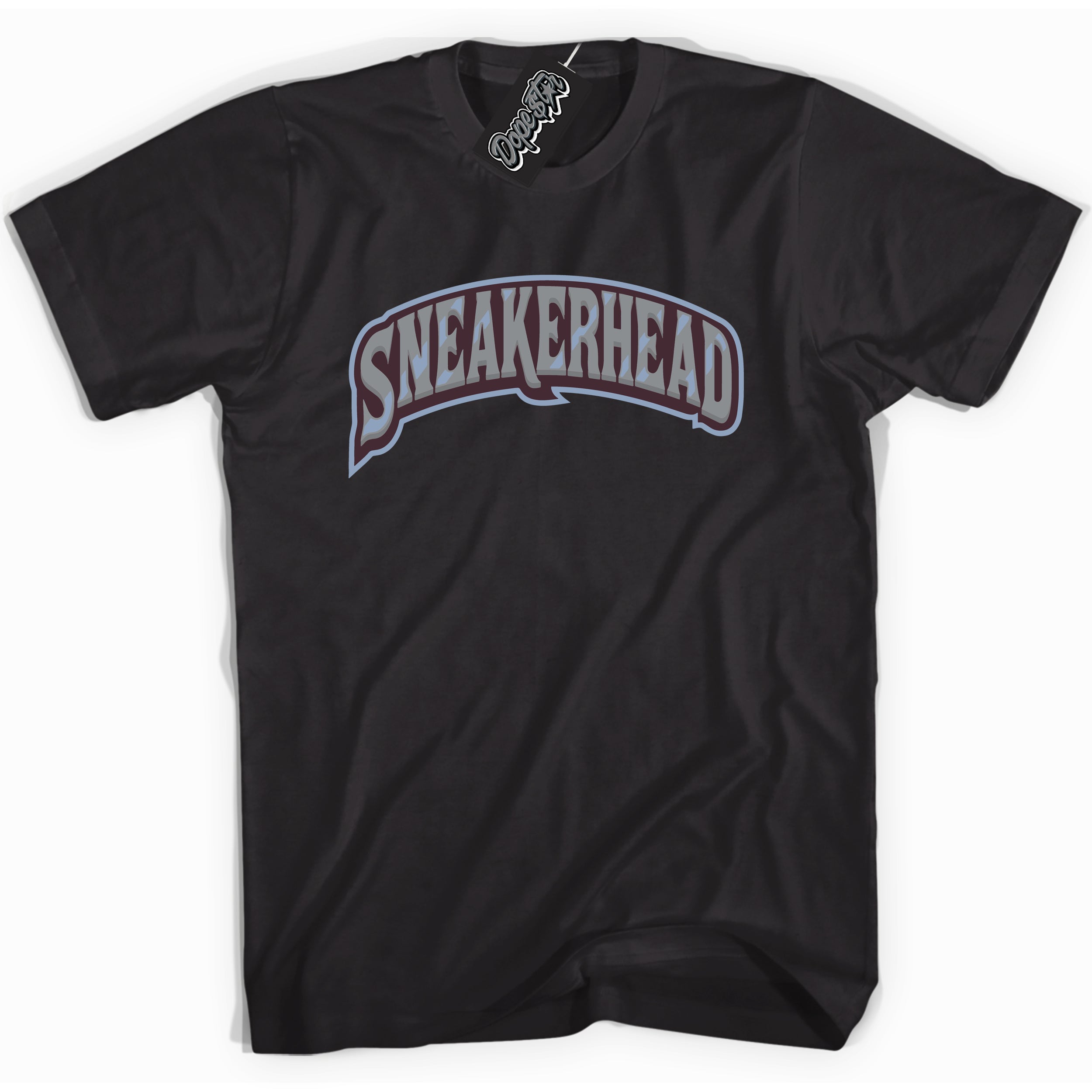 Cool Black Shirt with “ Sneakerhead” design that perfectly matches Burgundy 5s Sneakers.