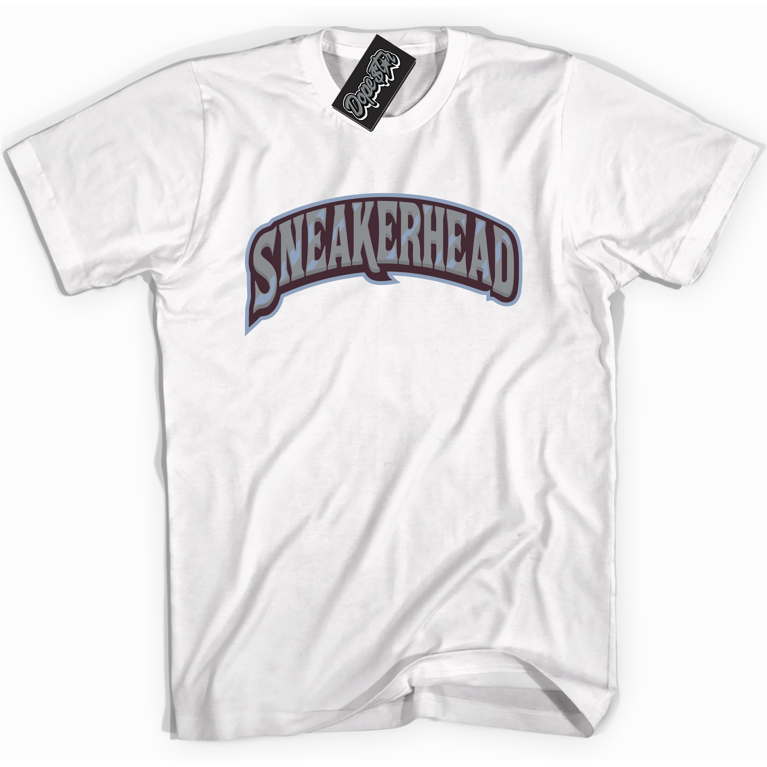 Cool White Shirt with “ Sneakerhead” design that perfectly matches Burgundy 5s Sneakers.