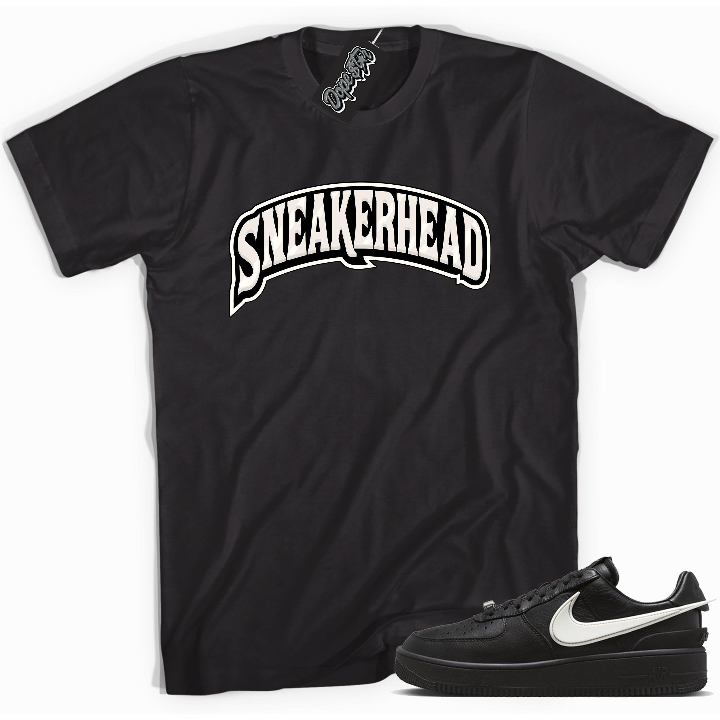 Cool black graphic tee with 'sneakerhead' print, that perfectly matches Nike Air Force 1 Low SP Ambush Phantom sneakers.