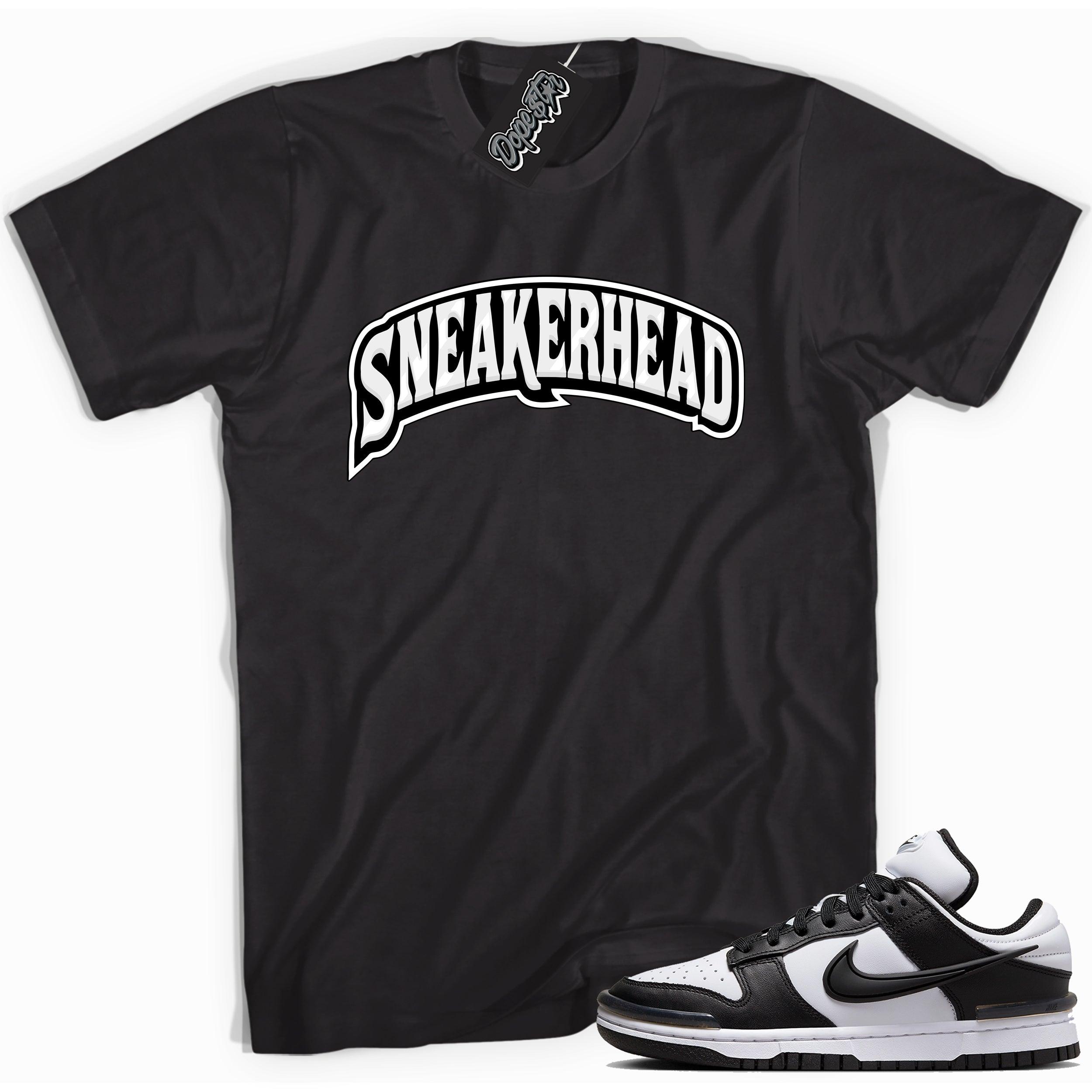 Cool black graphic tee with 'sneakerhead' print, that perfectly matches Nike Dunk Low Twist Panda sneakers.