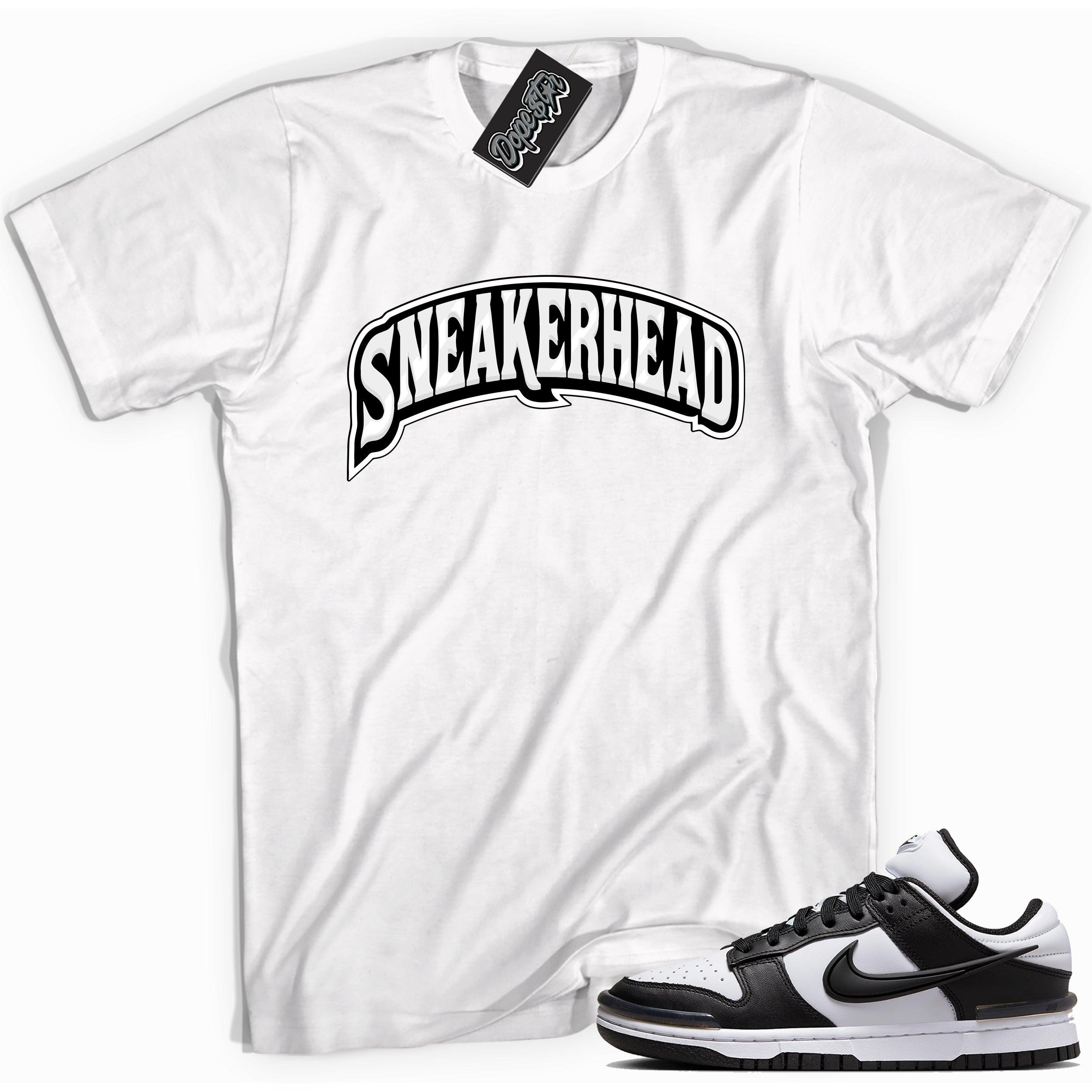 Cool white graphic tee with 'sneakerhead' print, that perfectly matches Nike Dunk Low Twist Panda sneakers.