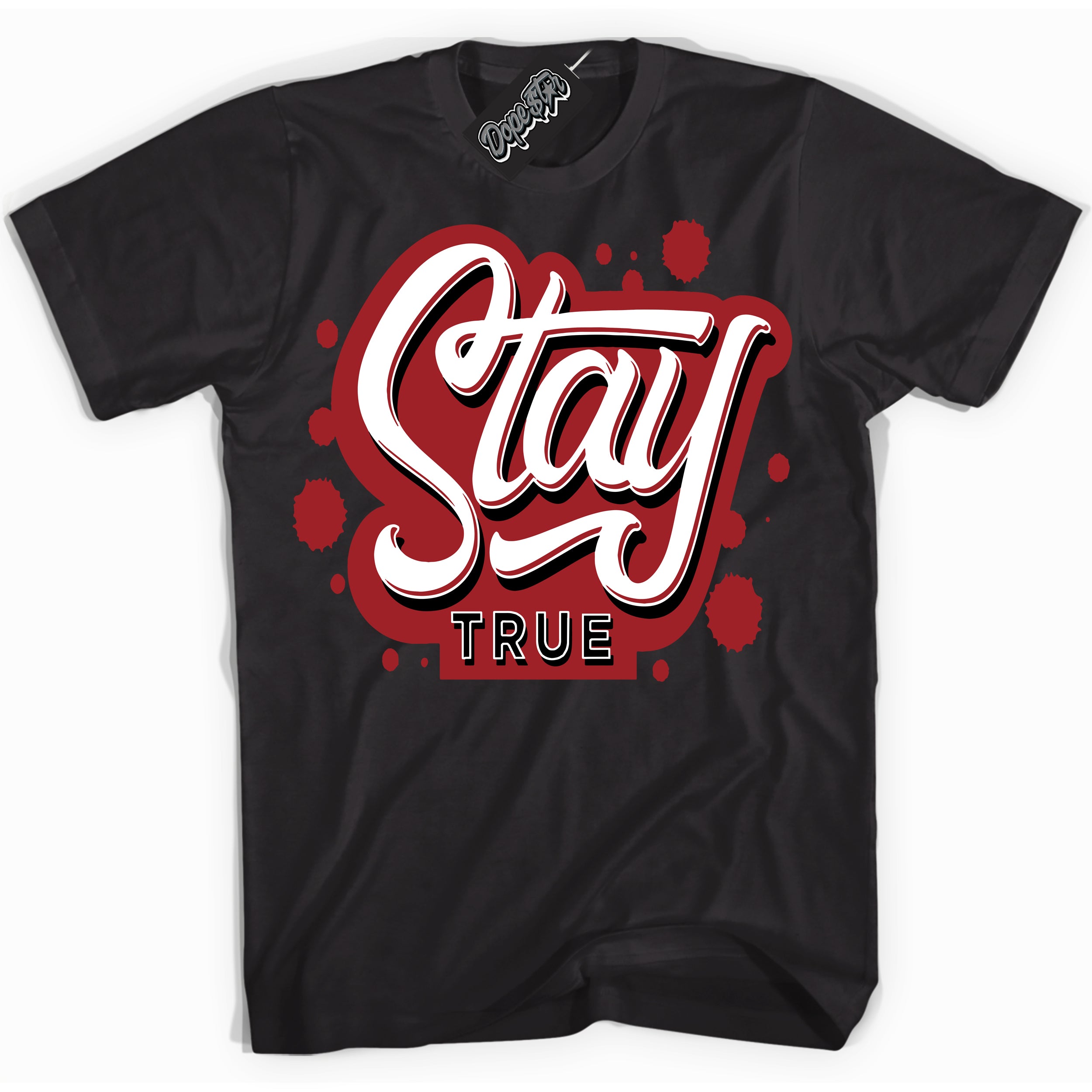 Cool Black graphic tee with “ Stay True ” print, that perfectly matches Lost And Found 1s sneakers 
