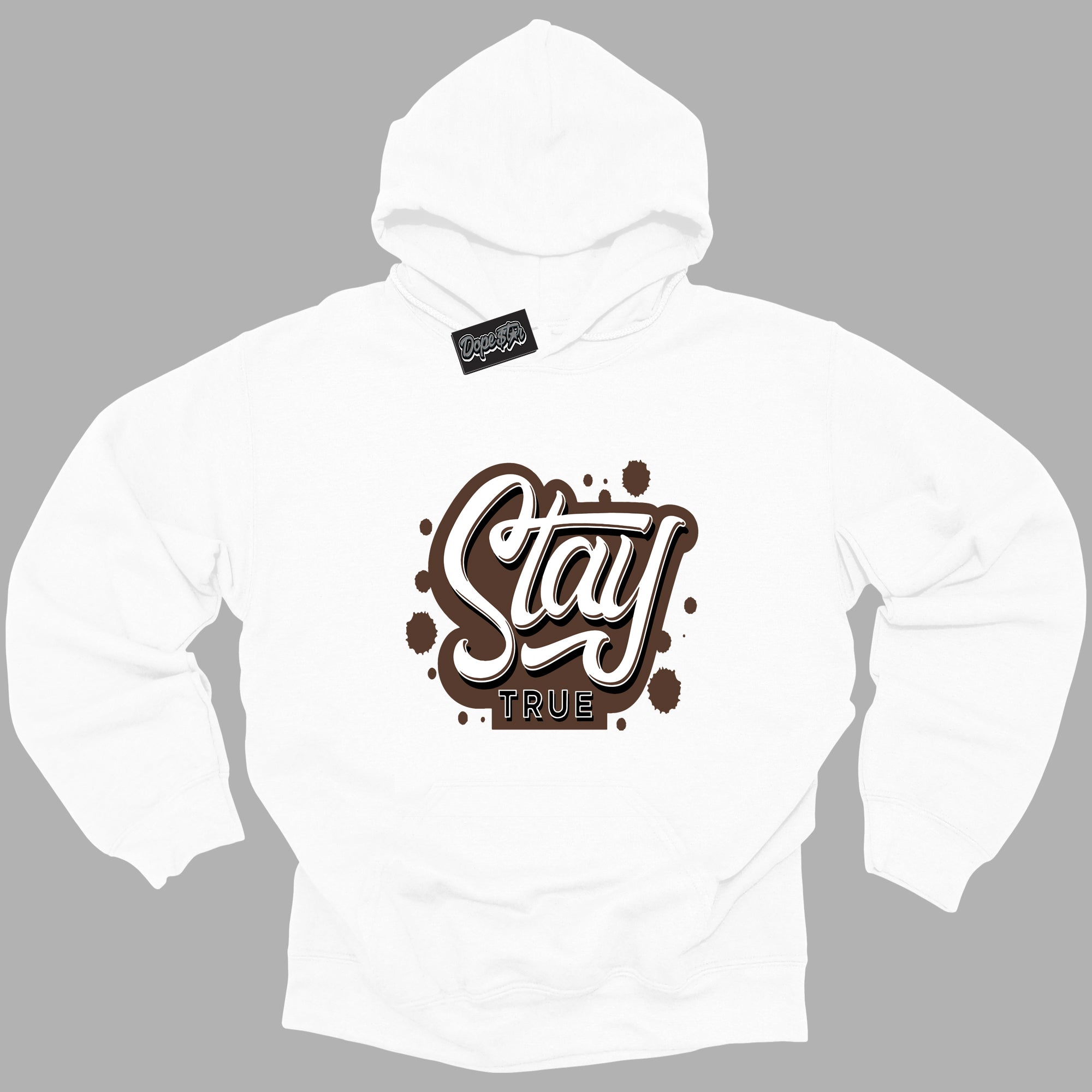 Cool White Graphic DopeStar Hoodie with “ Stay True “ print, that perfectly matches Palomino 1s sneakers