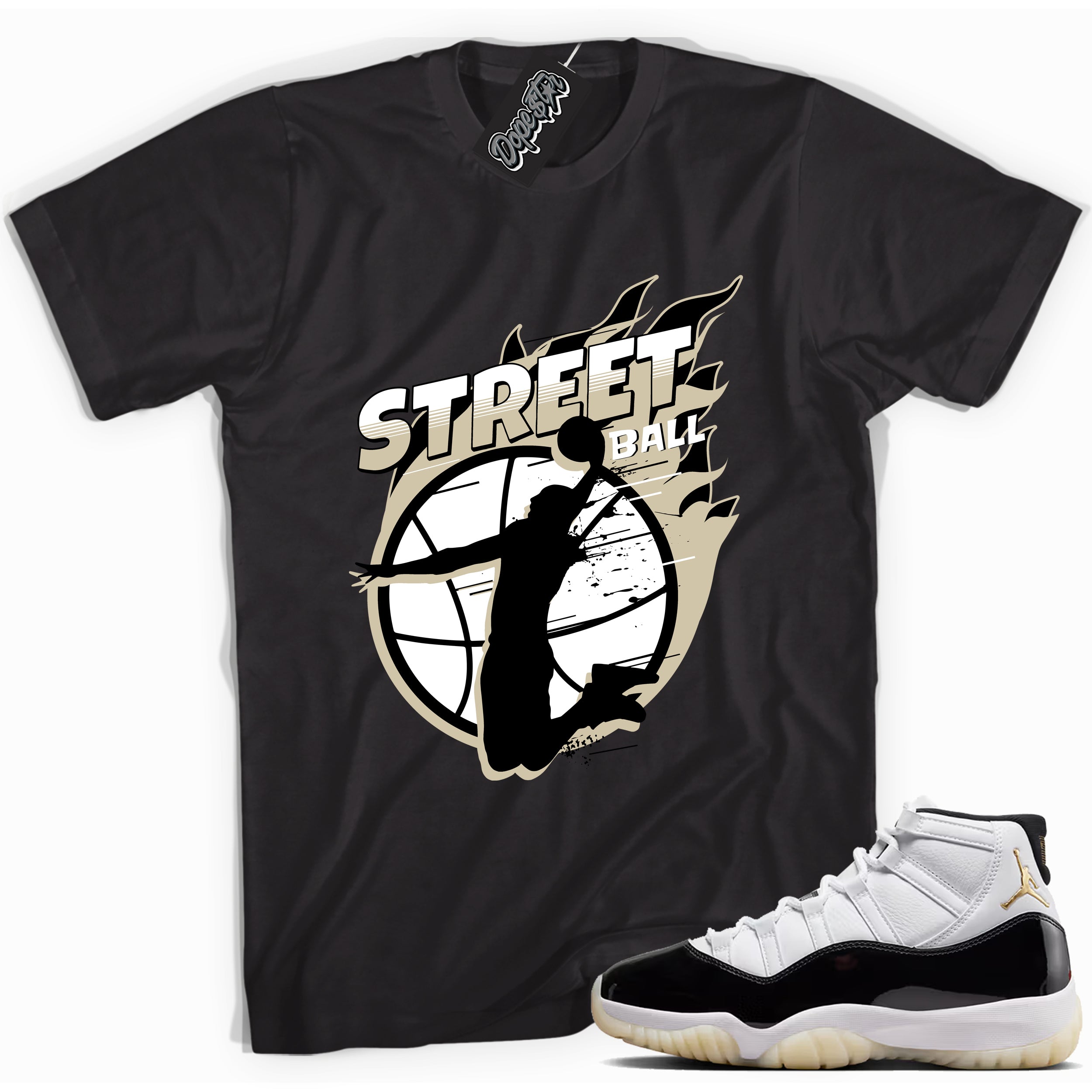 Cool Black graphic tee with “ Street Ball ” print, that perfectly matches AIR JORDAN 11 GRATITUDE  sneakers 