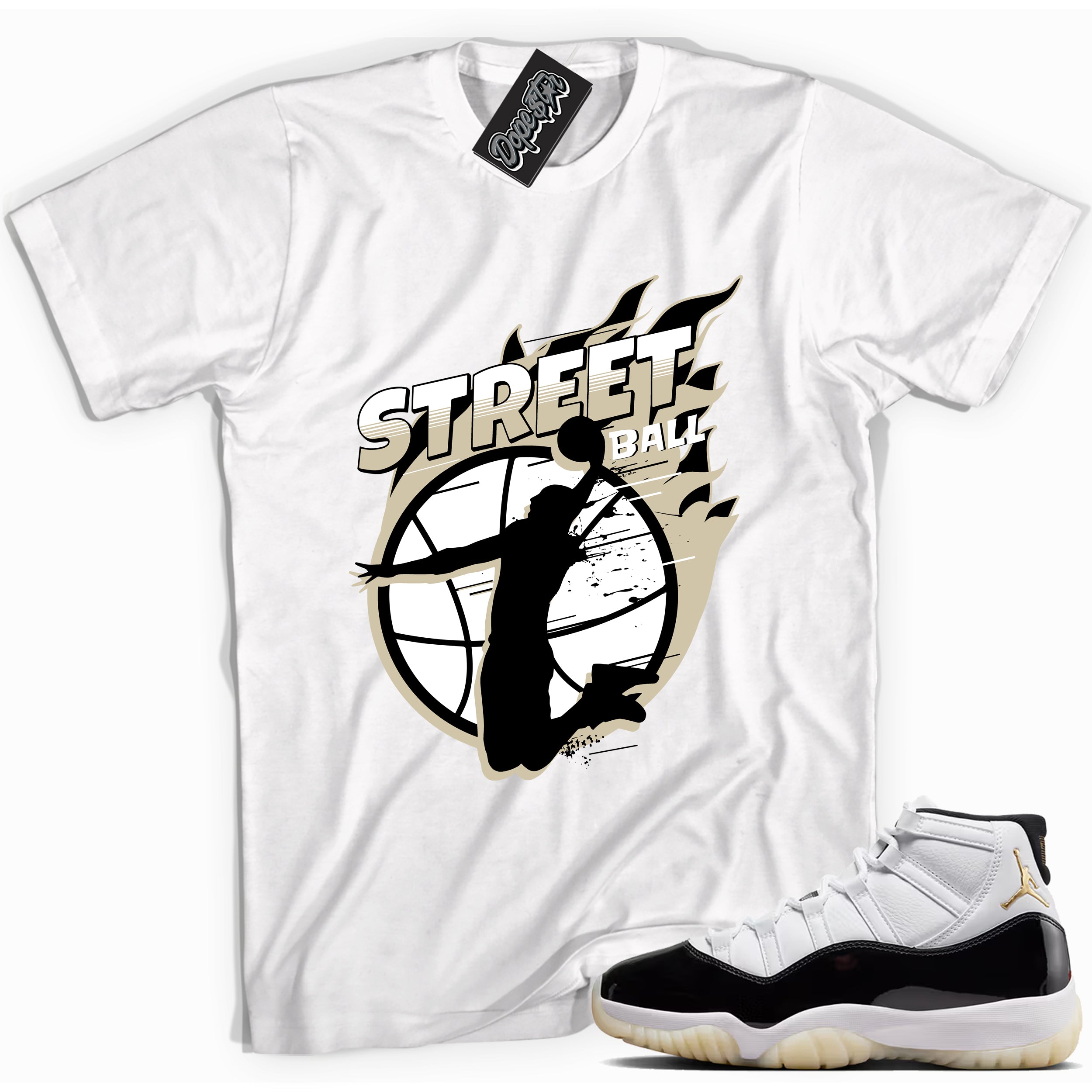 Cool White graphic tee with “ Street Ball ” print, that perfectly matches AIR JORDAN 11 GRATITUDE   sneakers 