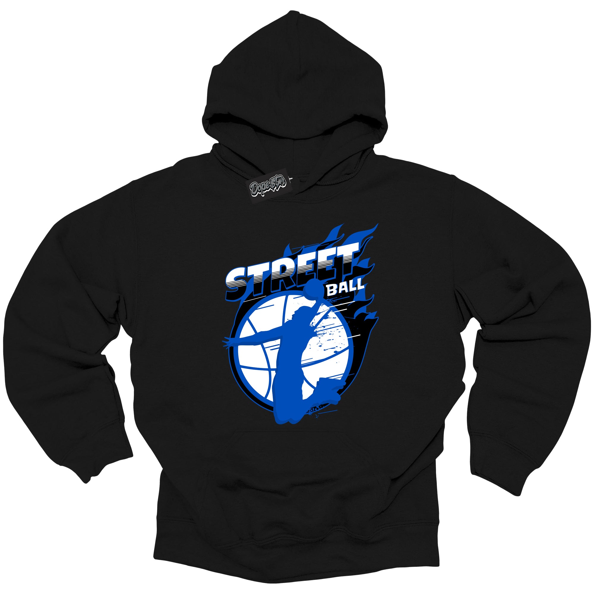 Cool Black Hoodie with “ Street Ball ”  design that Perfectly Matches  Royal Reimagined 1s Sneakers.