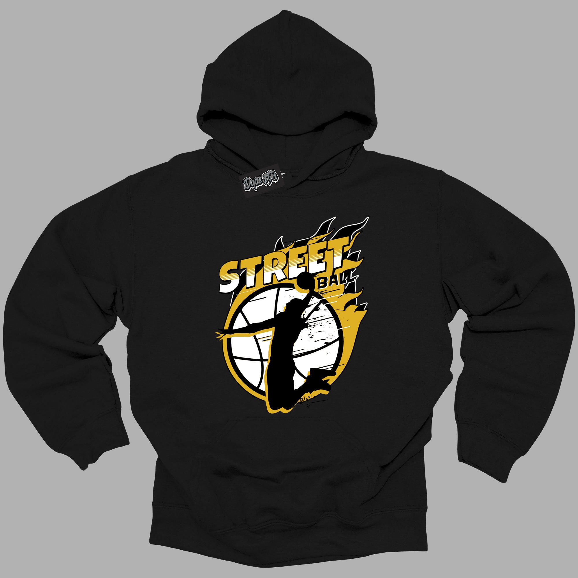 Cool Black Hoodie with “ Street Ball ”  design that Perfectly Matches Yellow Ochre 6s Sneakers.