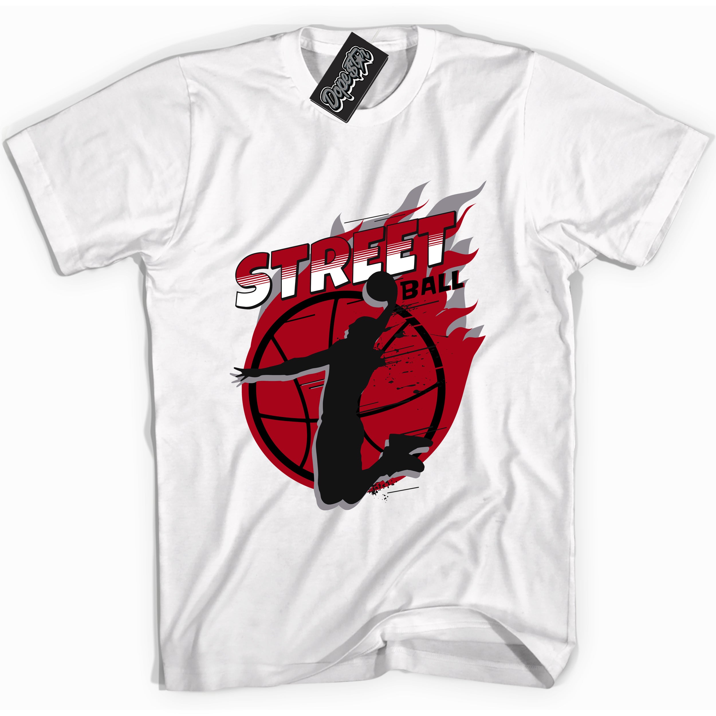 Cool White Shirt with “ Street Ball” design that perfectly matches Bred Reimagined 4s Jordans.