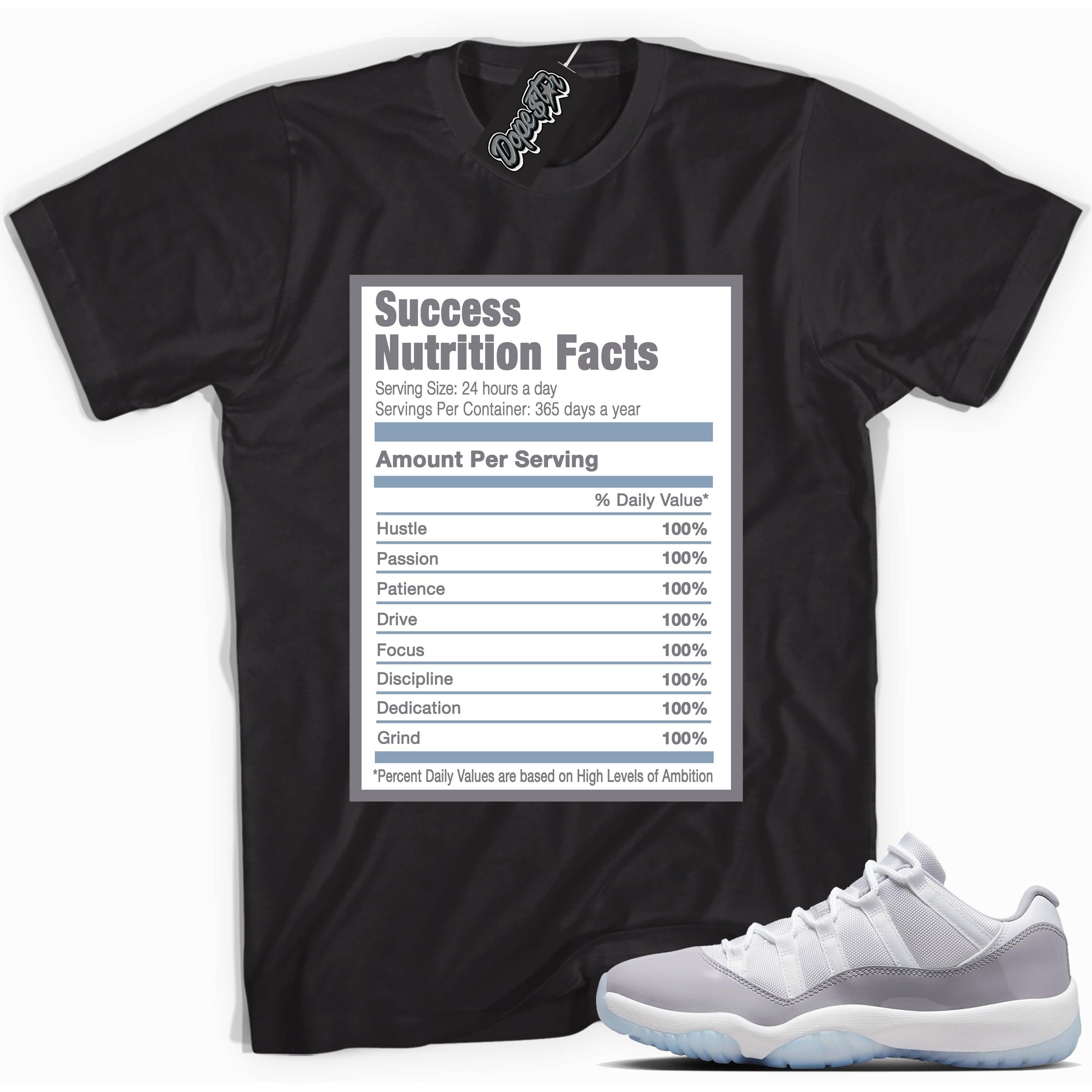 Cool Black graphic tee with “ Success Nutrition ” print, that perfectly matches Air Jordan 11 Retro Low Cement Grey sneakers 