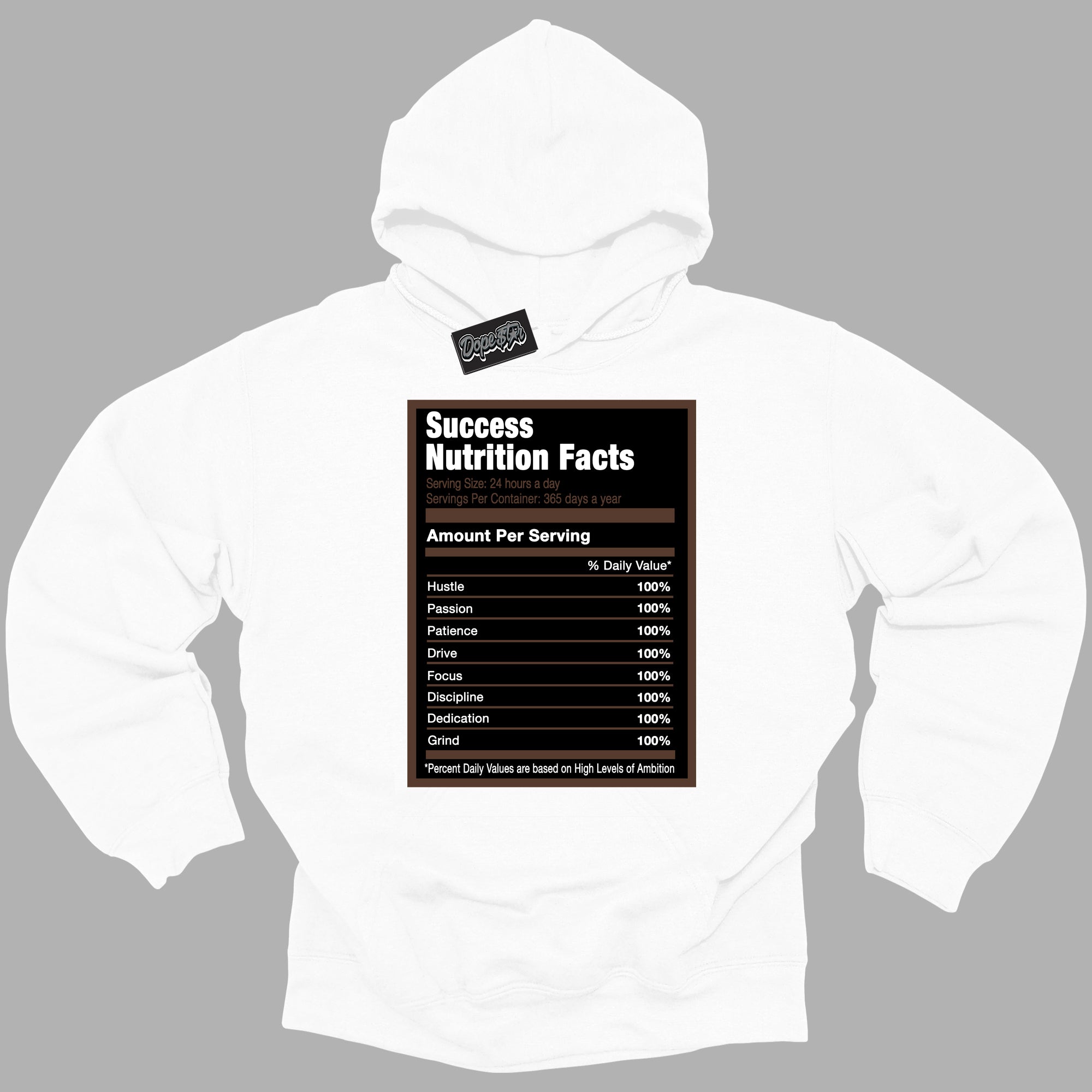 Cool White Graphic DopeStar Hoodie with “ Success Nutrition “ print, that perfectly matches Palomino 1s sneakers