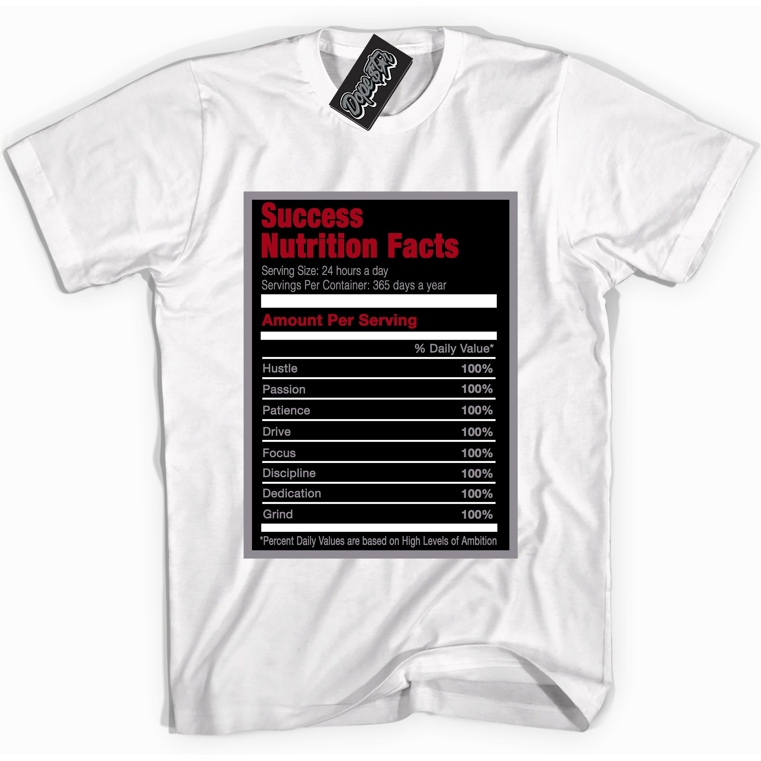 Cool White Shirt with “ Success Nutrition” design that perfectly matches Bred Reimagined 4s Jordans.