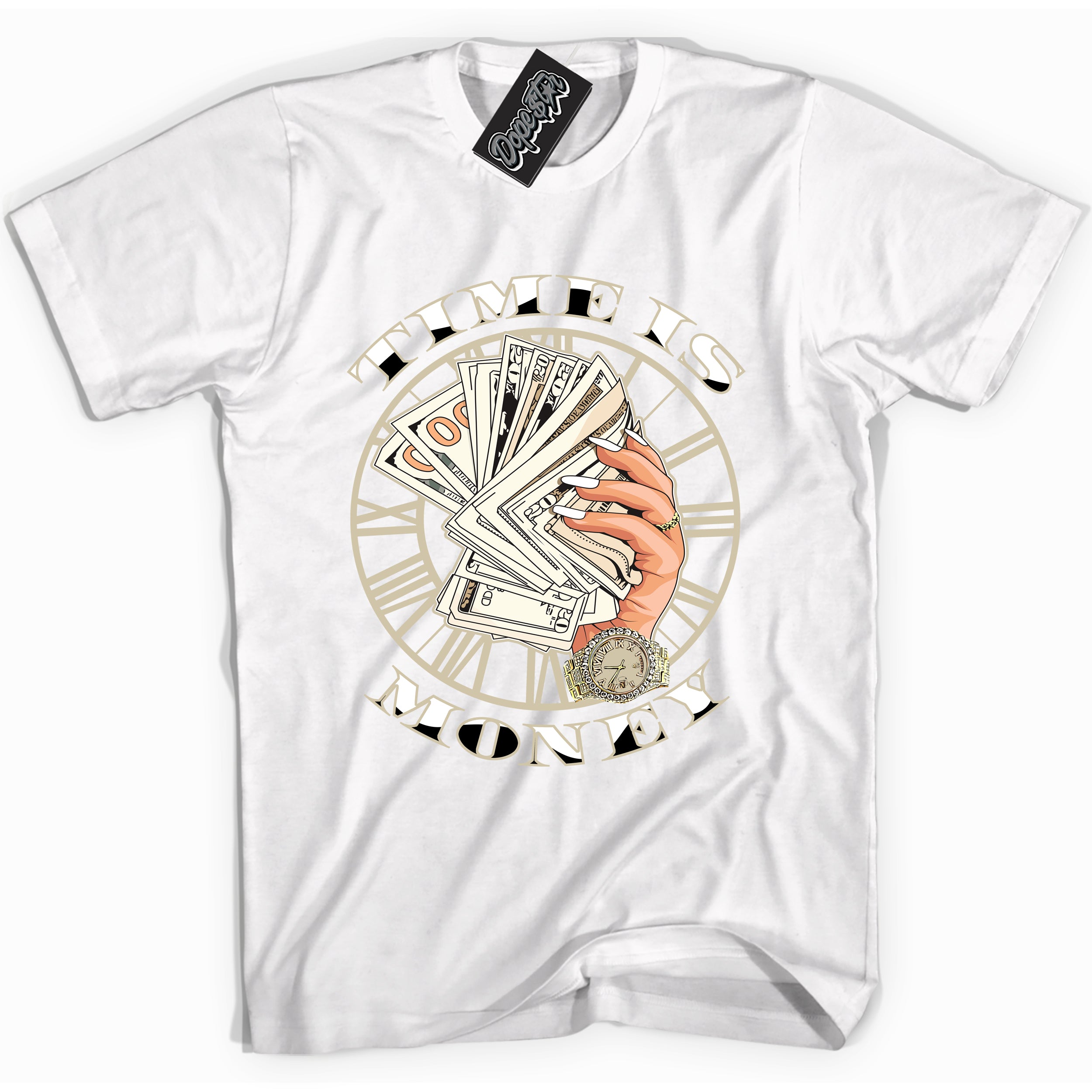 Cool White Shirt with “ Time Is Money” design that perfectly matches Gratitude 11s Sneakers.