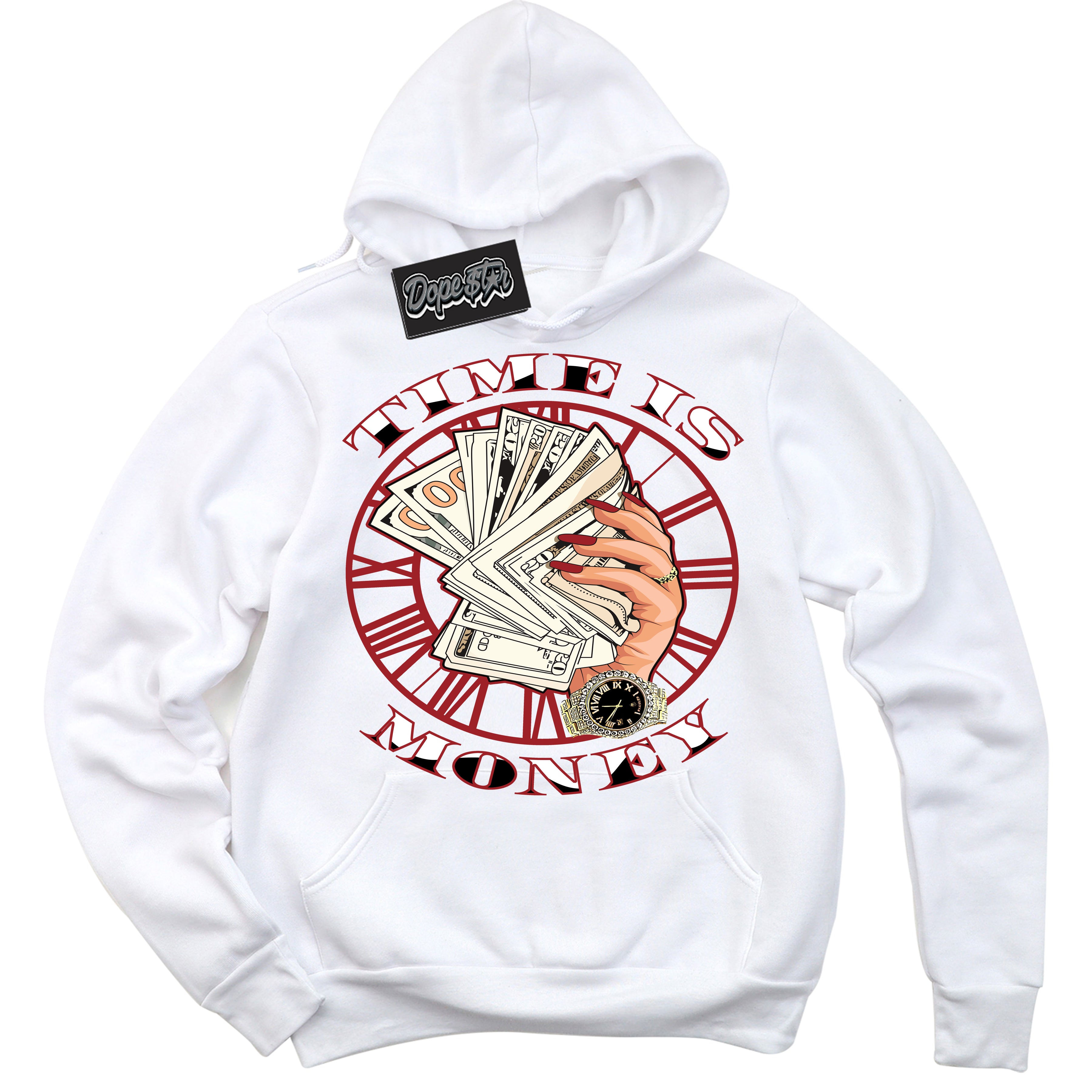 Cool White Hoodie With “ Time Is Money “  Design That Perfectly Matches Lost And Found 1s Sneakers.