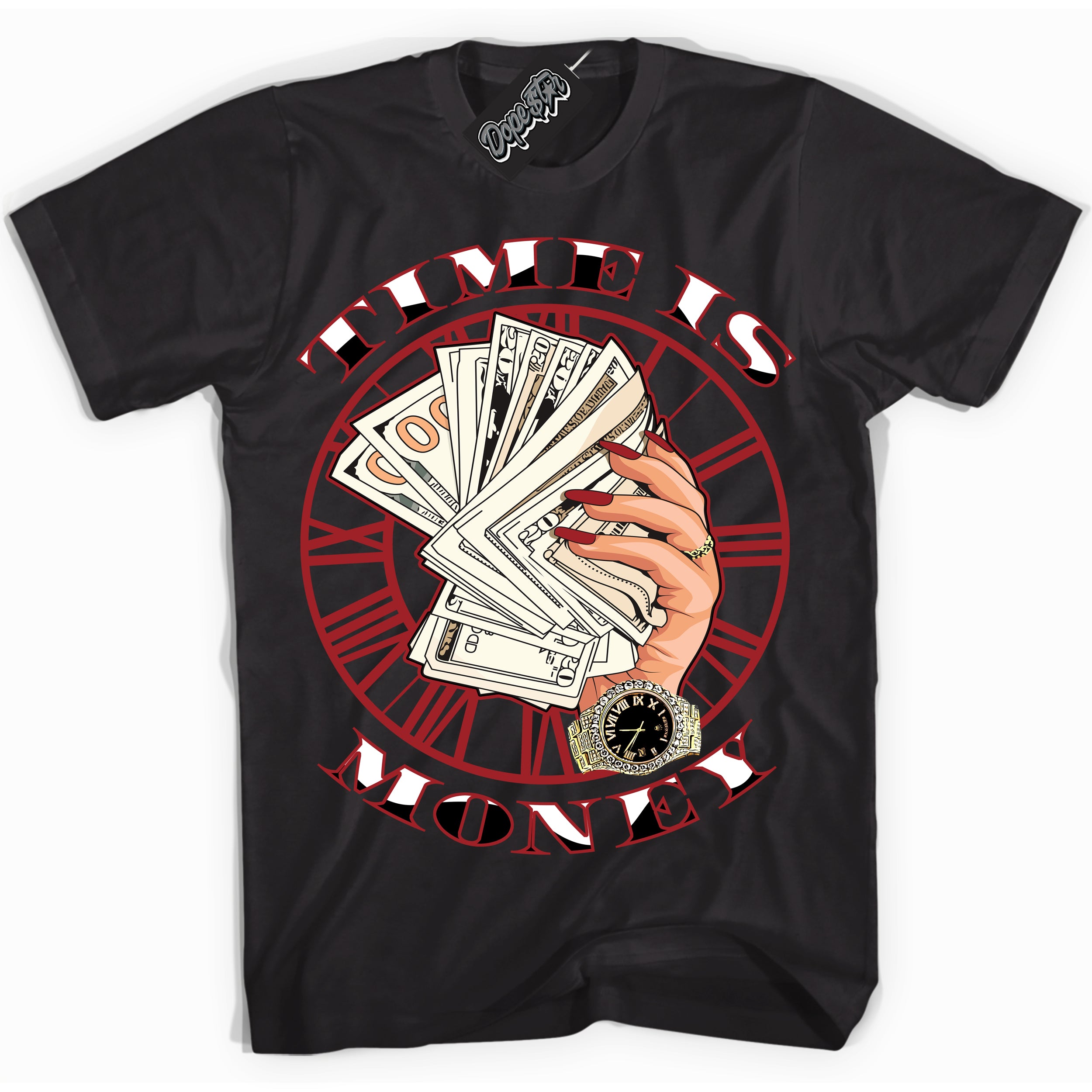 Cool Black graphic tee with “ Time Is Money ” print, that perfectly matches Lost And Found 1s sneakers 