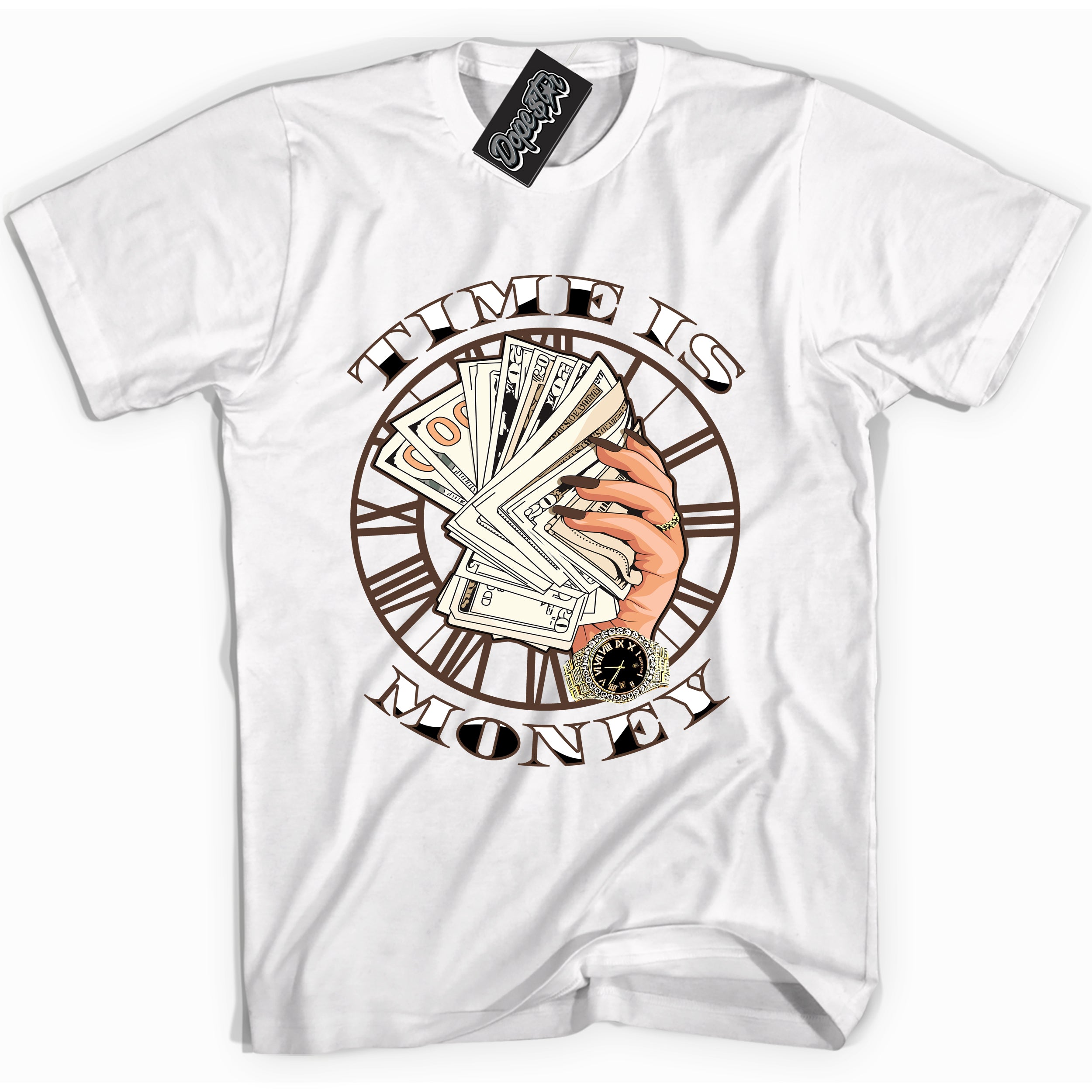 Cool White graphic tee with “ Time Is Money ” design, that perfectly matches Palomino 1s sneakers 