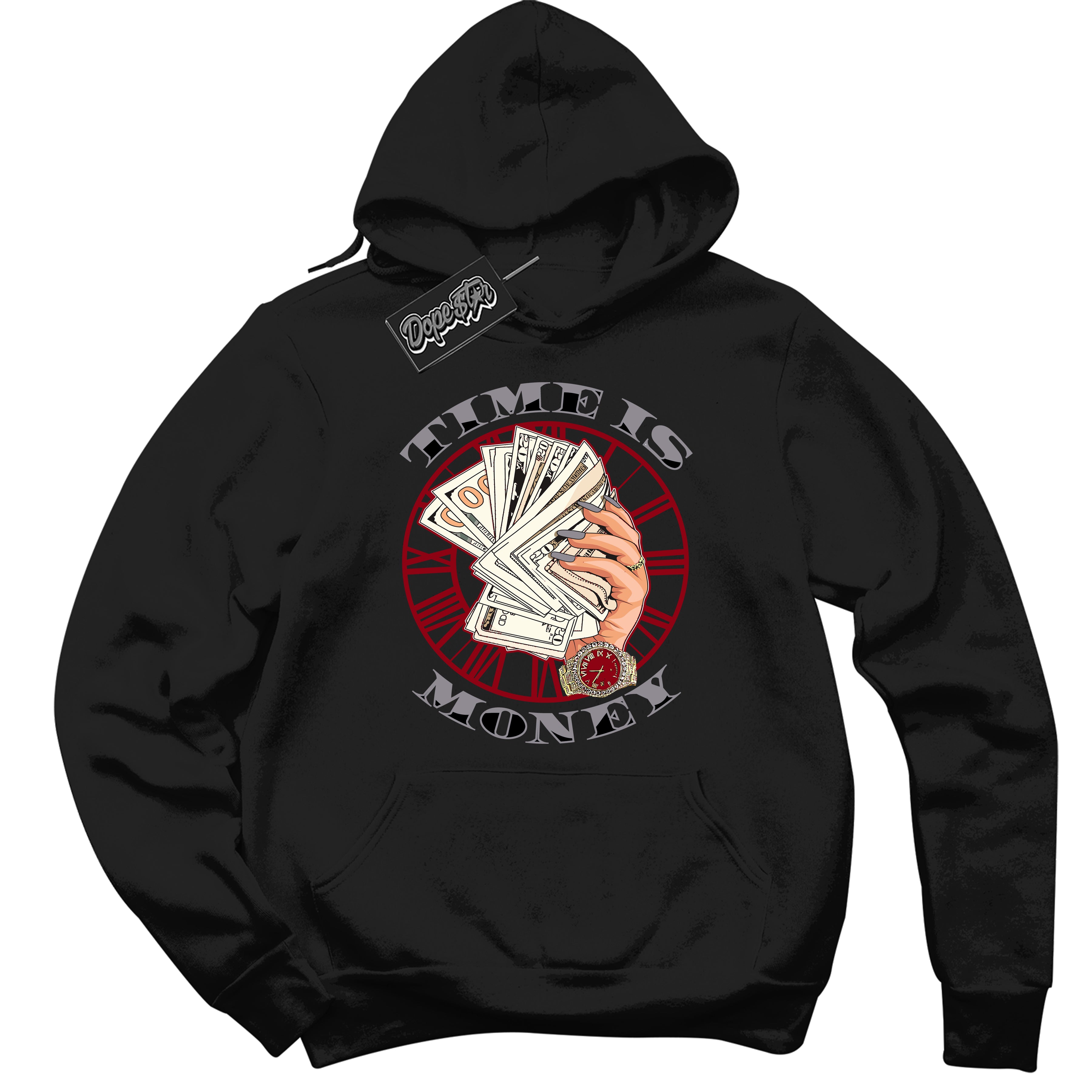 Cool Black Hoodie with “ Time Is Money ”  design that Perfectly Matches  Bred Reimagined 4s Jordans.