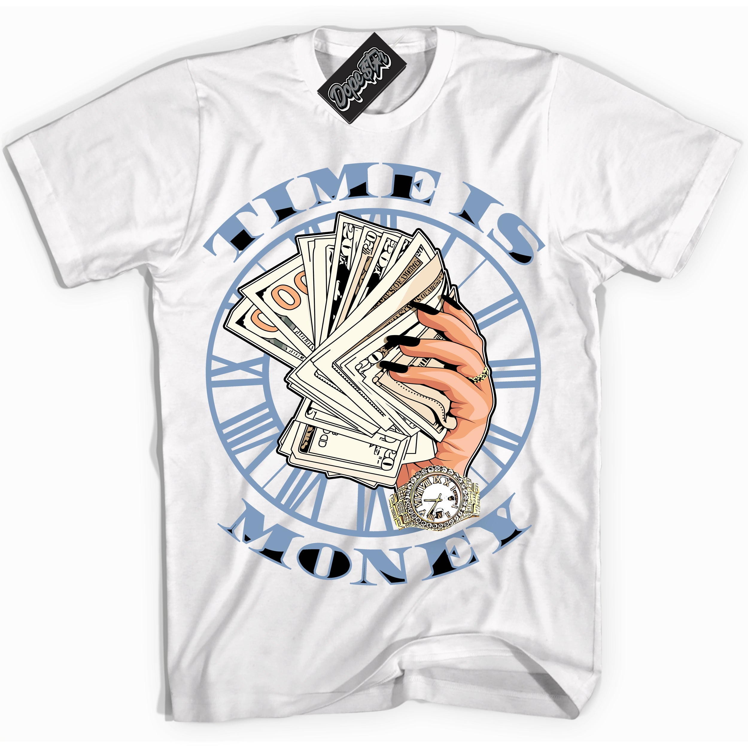 Cool White Shirt with “ Time Is Money” design that perfectly matches Reverse Oreo 6s Sneakers.