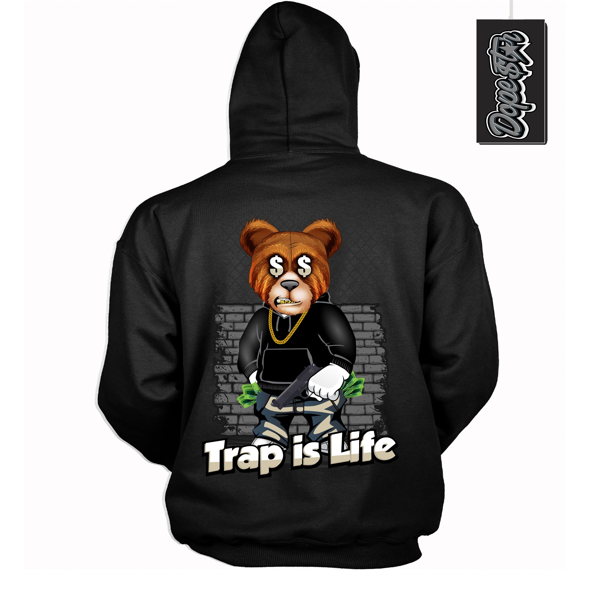 Cool Black Hoodie with “ Trap Is Life ”  design that Perfectly Matches  Gratitude 11s Sneakers.