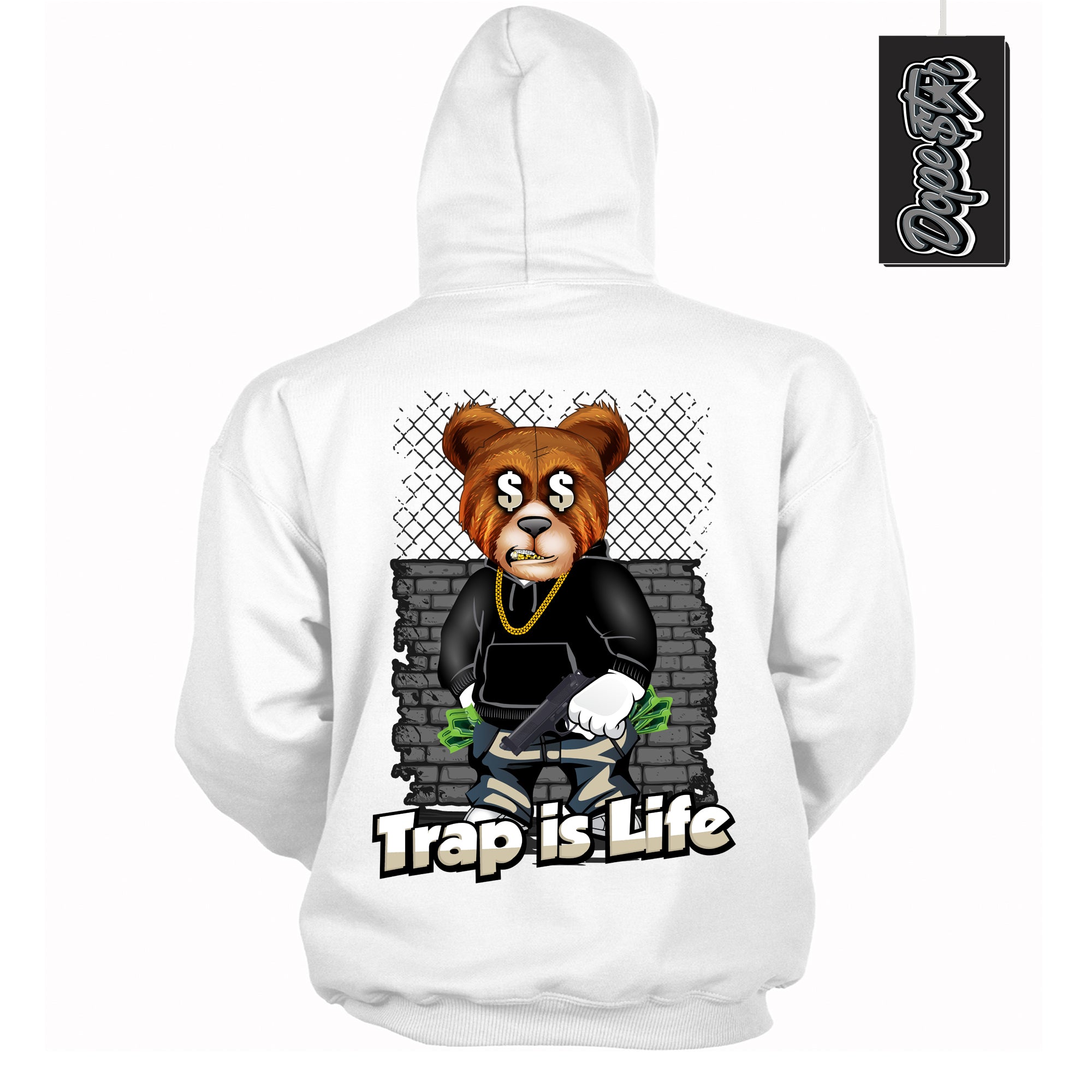 Cool White Hoodie with “ Trap Is Life ”  design that Perfectly Matches Gratitude 11s Sneakers.