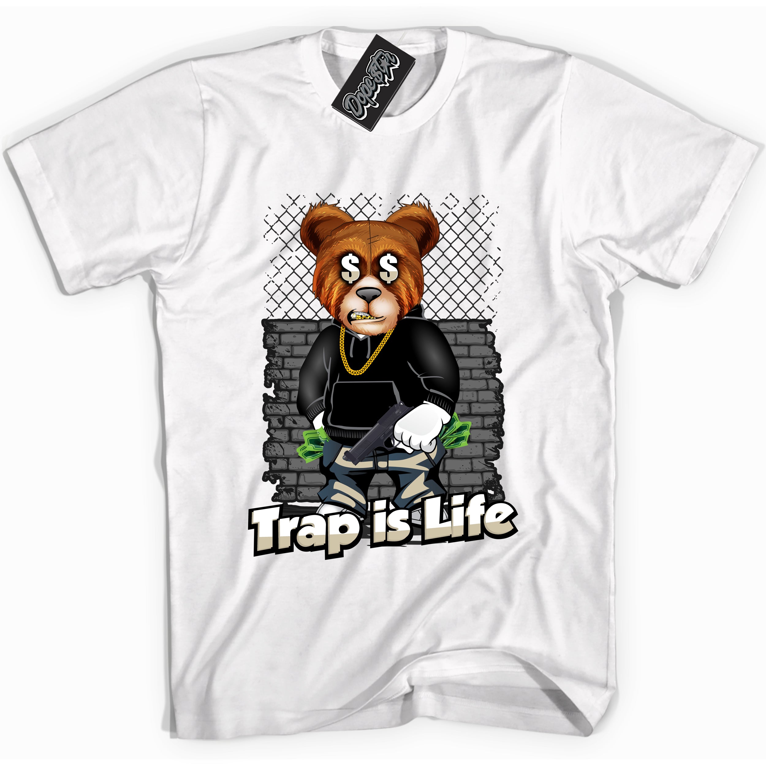 Cool White Shirt with “ Trap Is Life” design that perfectly matches Gratitude 11s Sneakers.