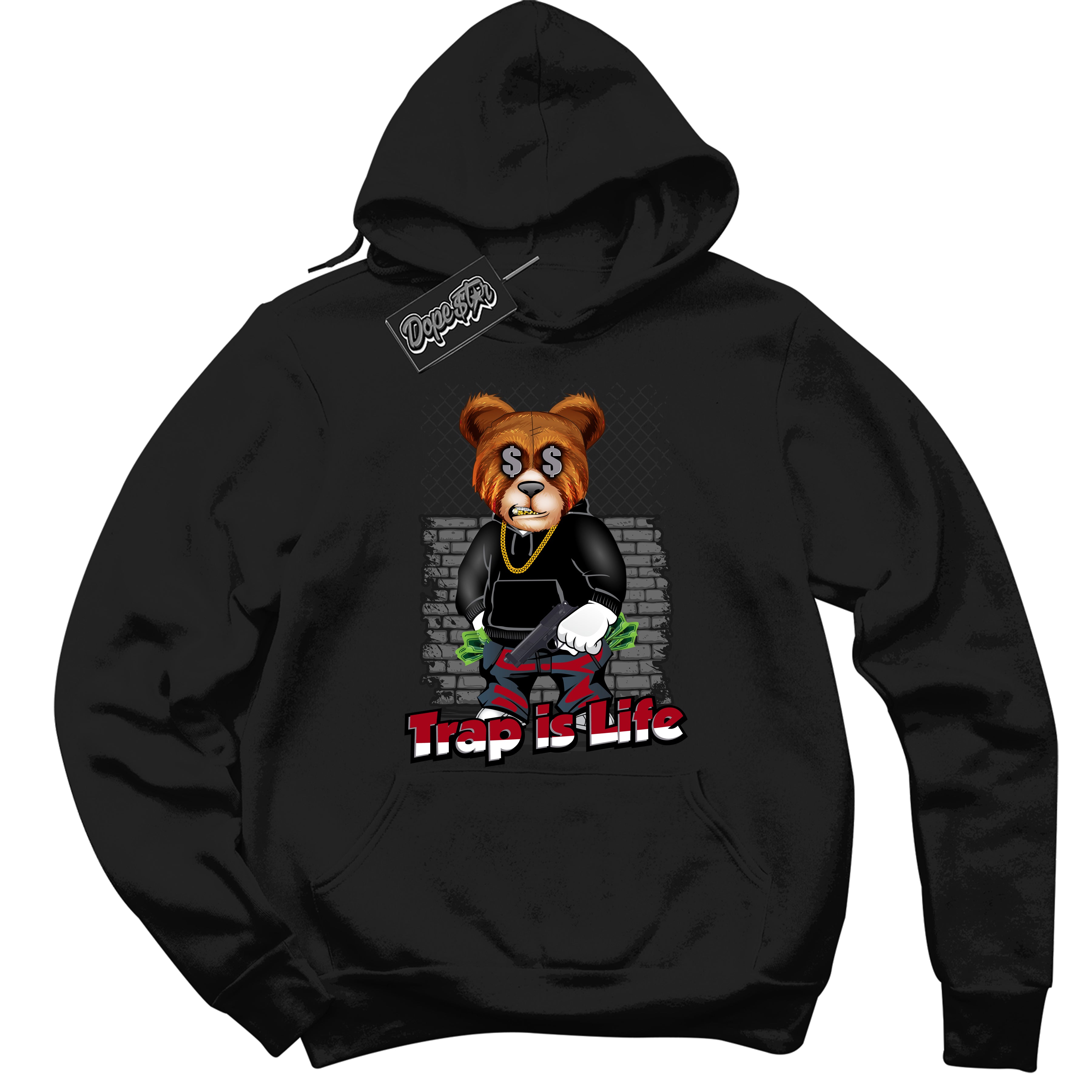 Cool Black Hoodie with “ Trap Is Life ”  design that Perfectly Matches  Bred Reimagined 4s Jordans.