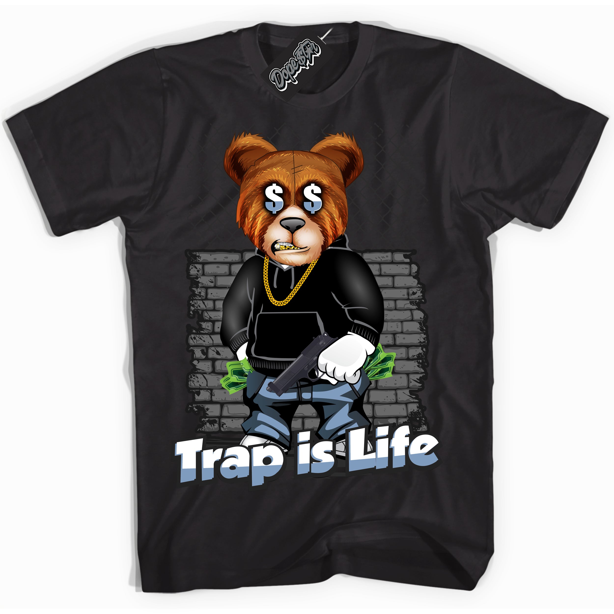 Cool Black Shirt with “ Trap Is Life” design that perfectly matches Reverse Oreo 6s Sneakers.