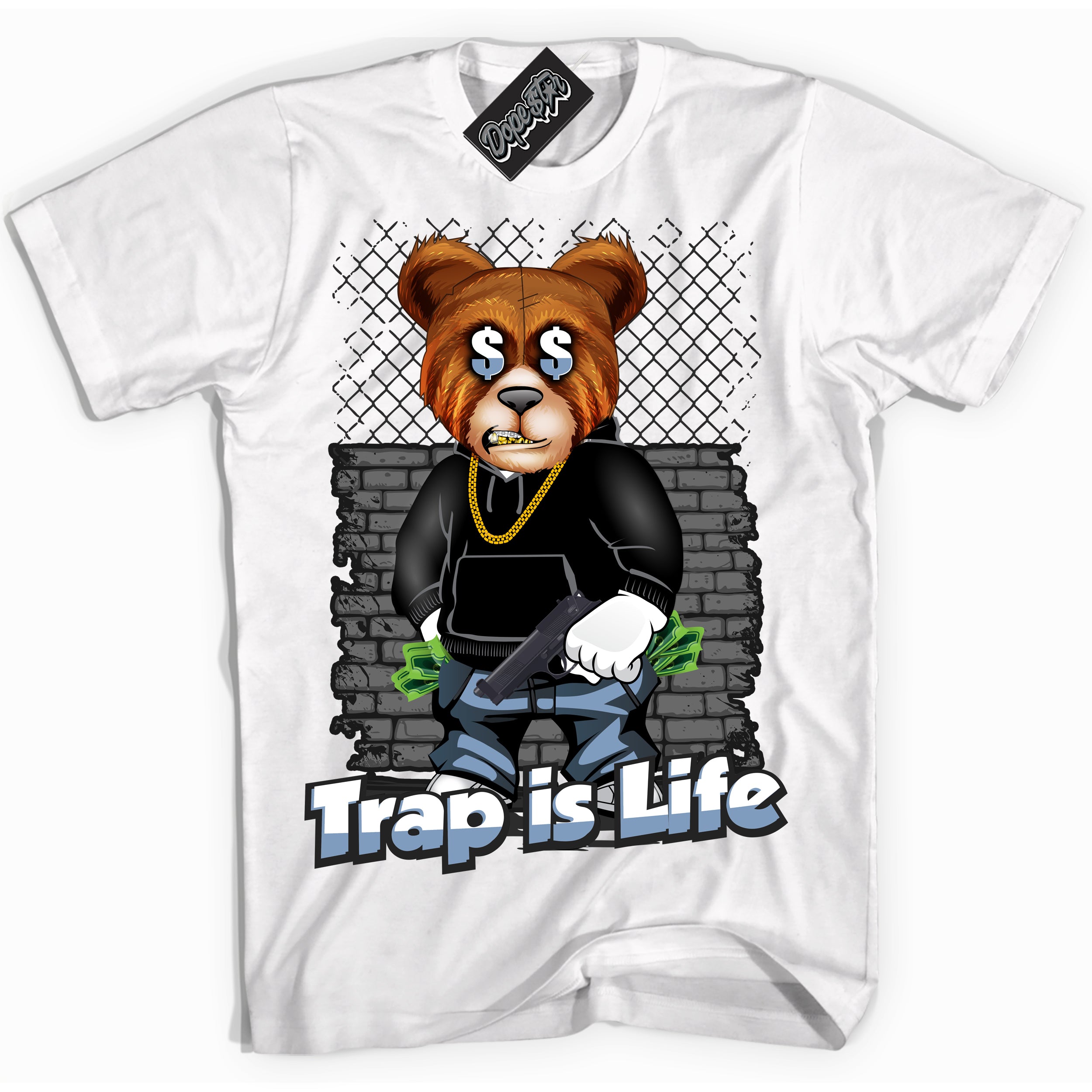 Cool White Shirt with “ Trap Is Life” design that perfectly matches Reverse Oreo 6s Sneakers.