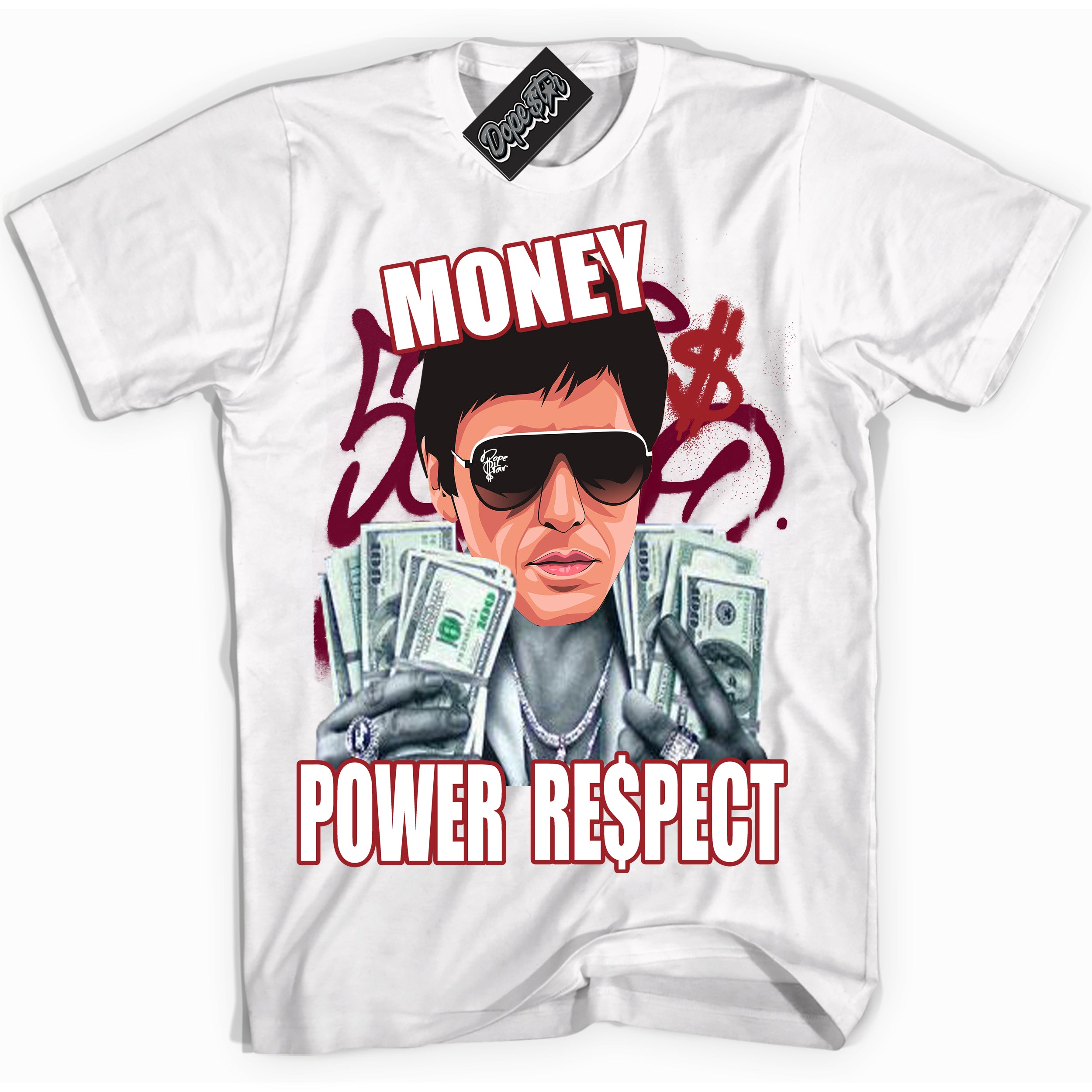 Cool White graphic tee with “ Tony Montana ” print, that perfectly matches Lost And Found 1s sneakers 