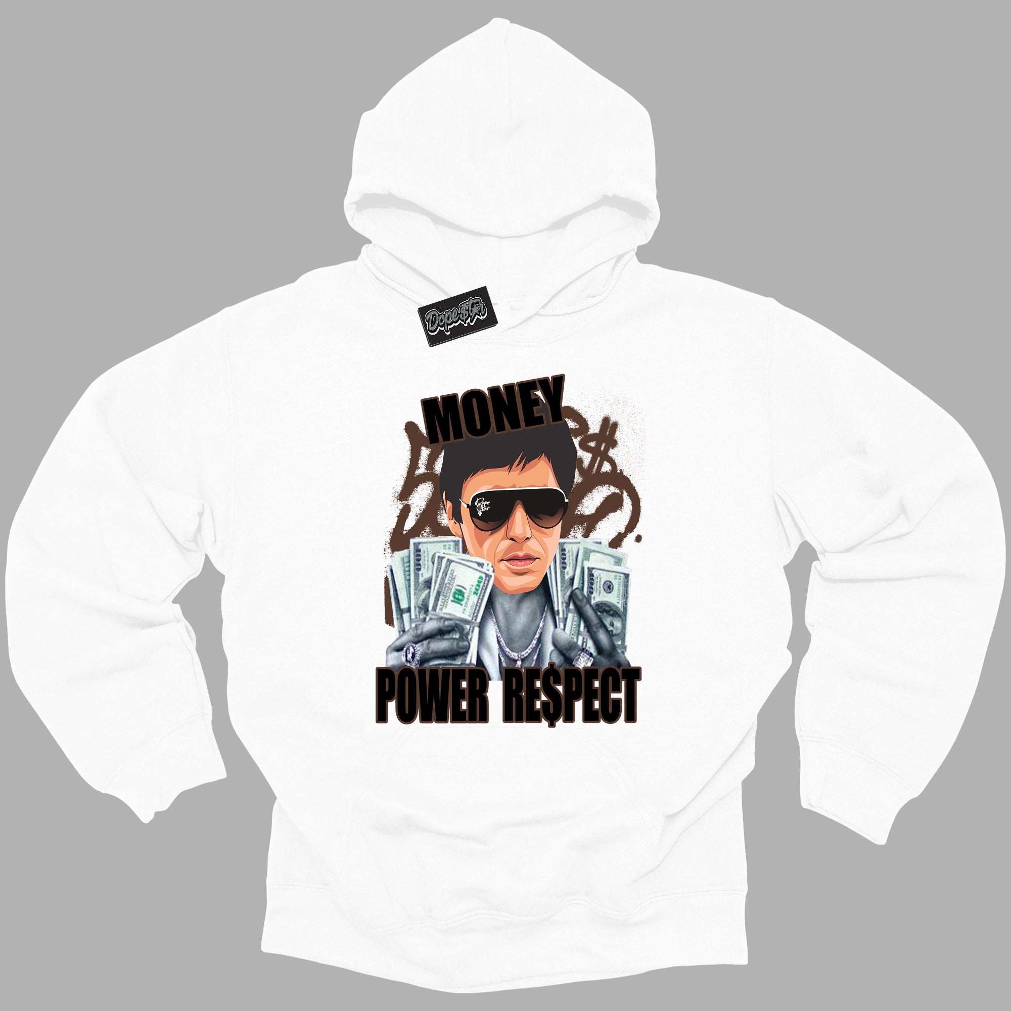 Cool White Graphic DopeStar Hoodie with “ Tony Montana “ print, that perfectly matches Palomino 1s sneakers