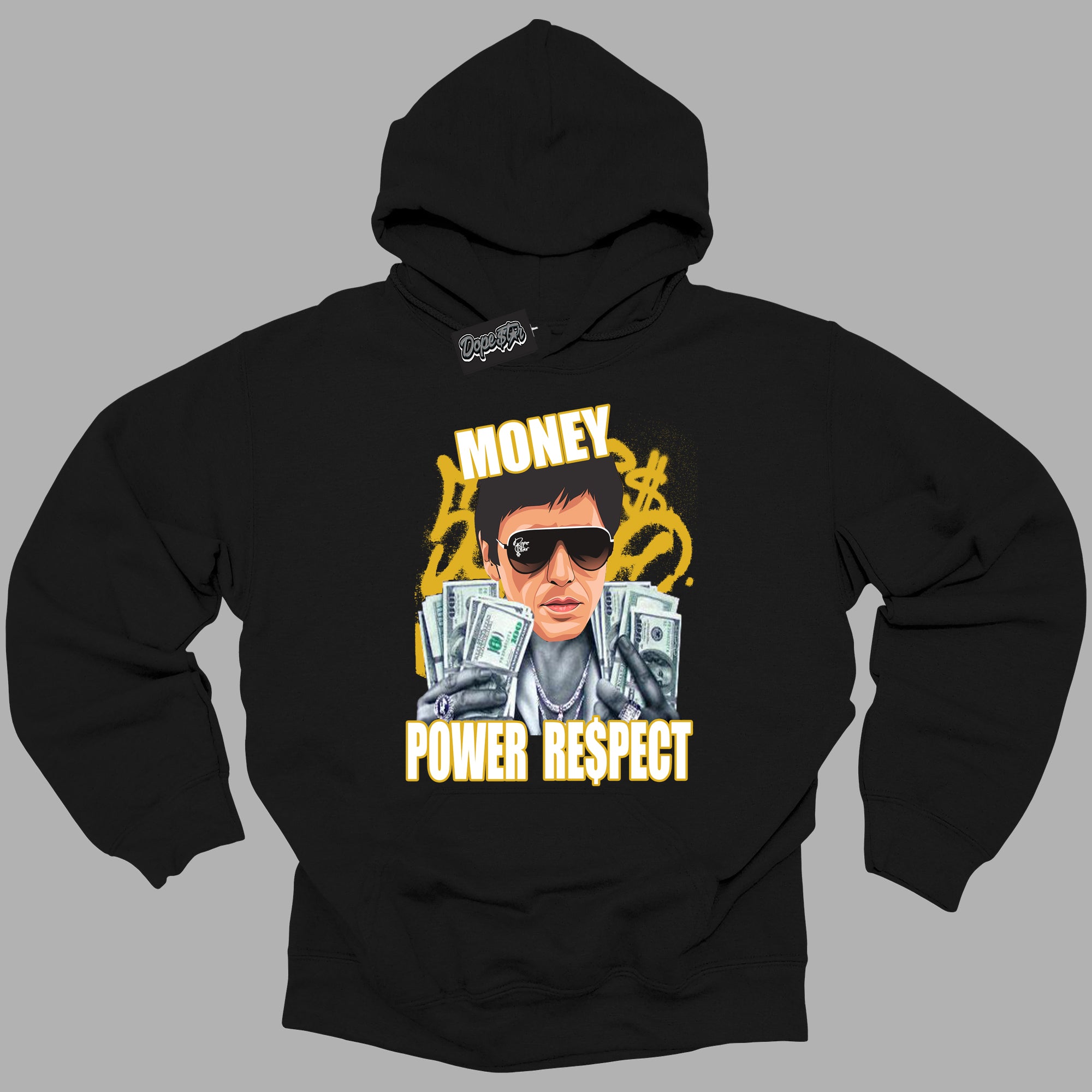 Cool Black Hoodie with “ Tony Montana ”  design that Perfectly Matches Yellow Ochre 6s Sneakers.