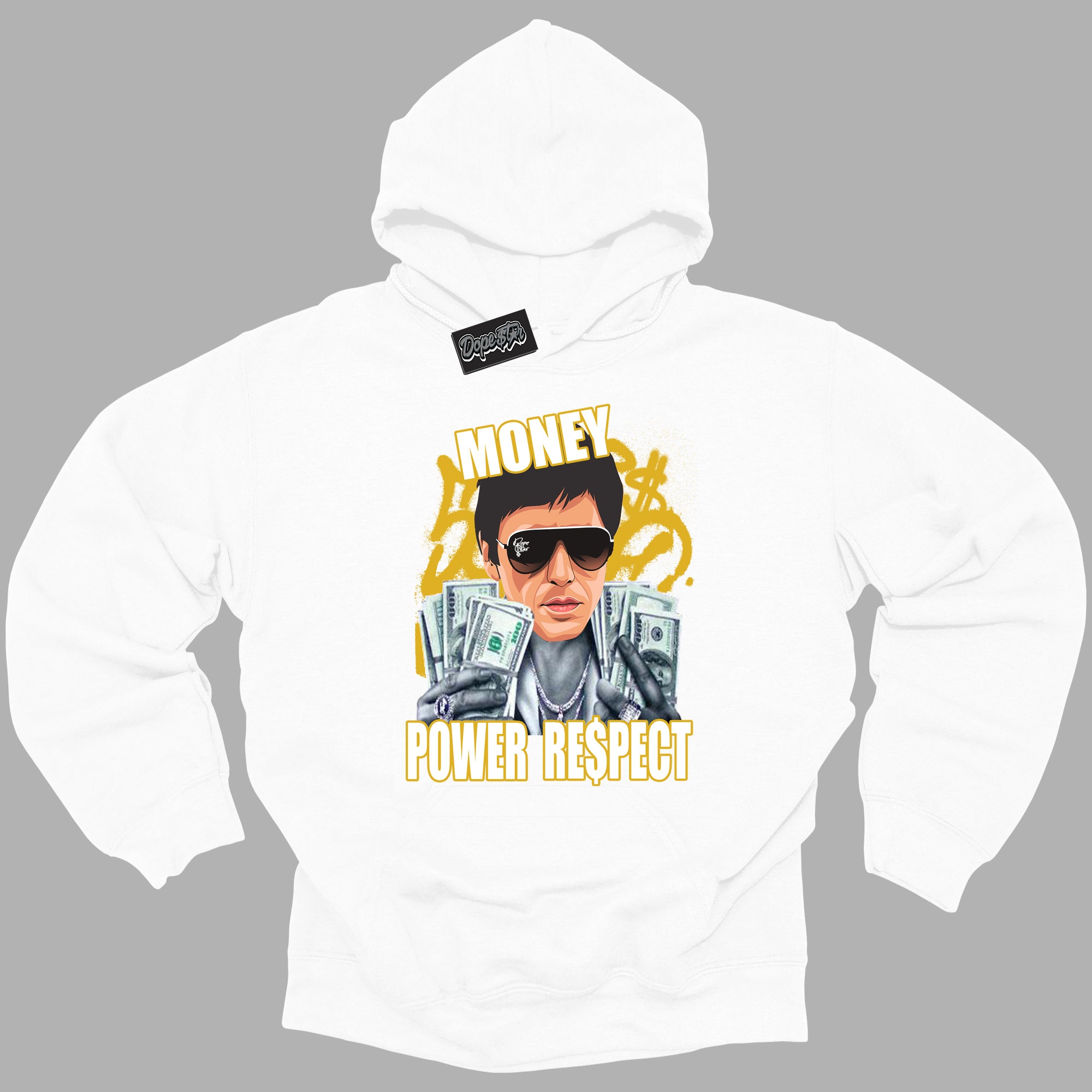 Cool White Hoodie with “ Tony Montana ”  design that Perfectly Matches Yellow Ochre 6s Sneakers.