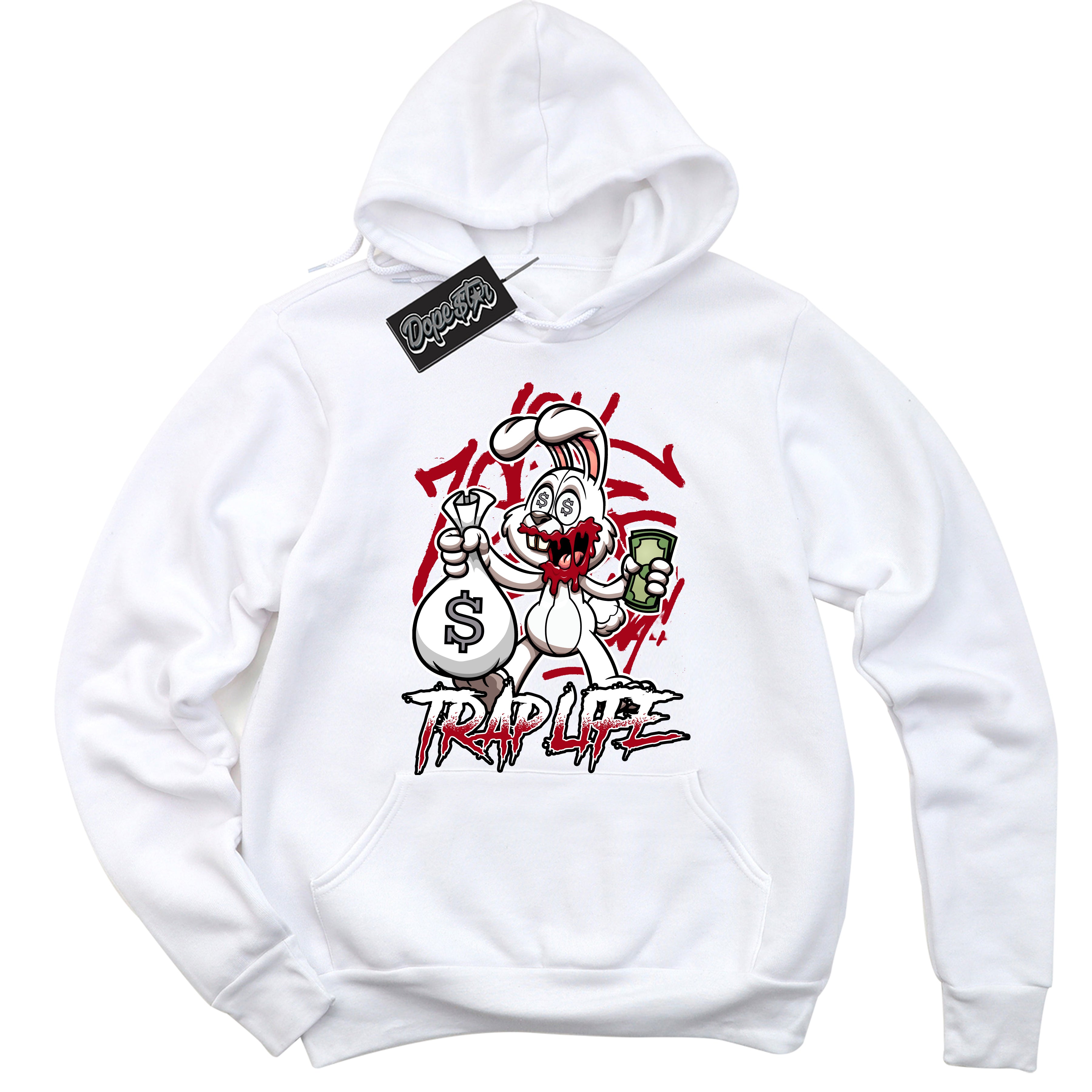 Cool White Hoodie with “ Trap Rabbit ”  design that Perfectly Matches Bred Reimagined 4s Jordans.