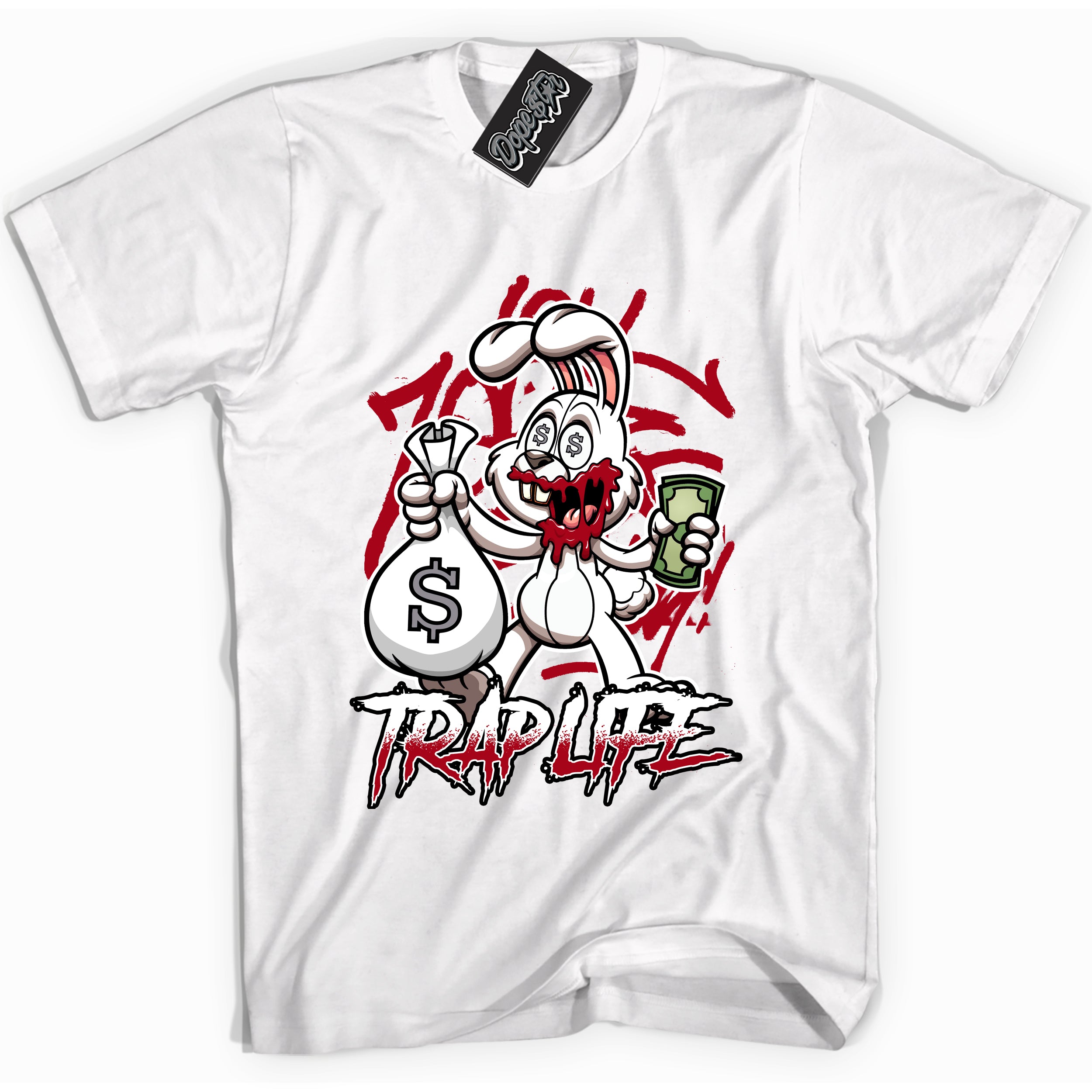 Cool White Shirt with “ Trap Rabbit” design that perfectly matches Bred Reimagined 4s Jordans.