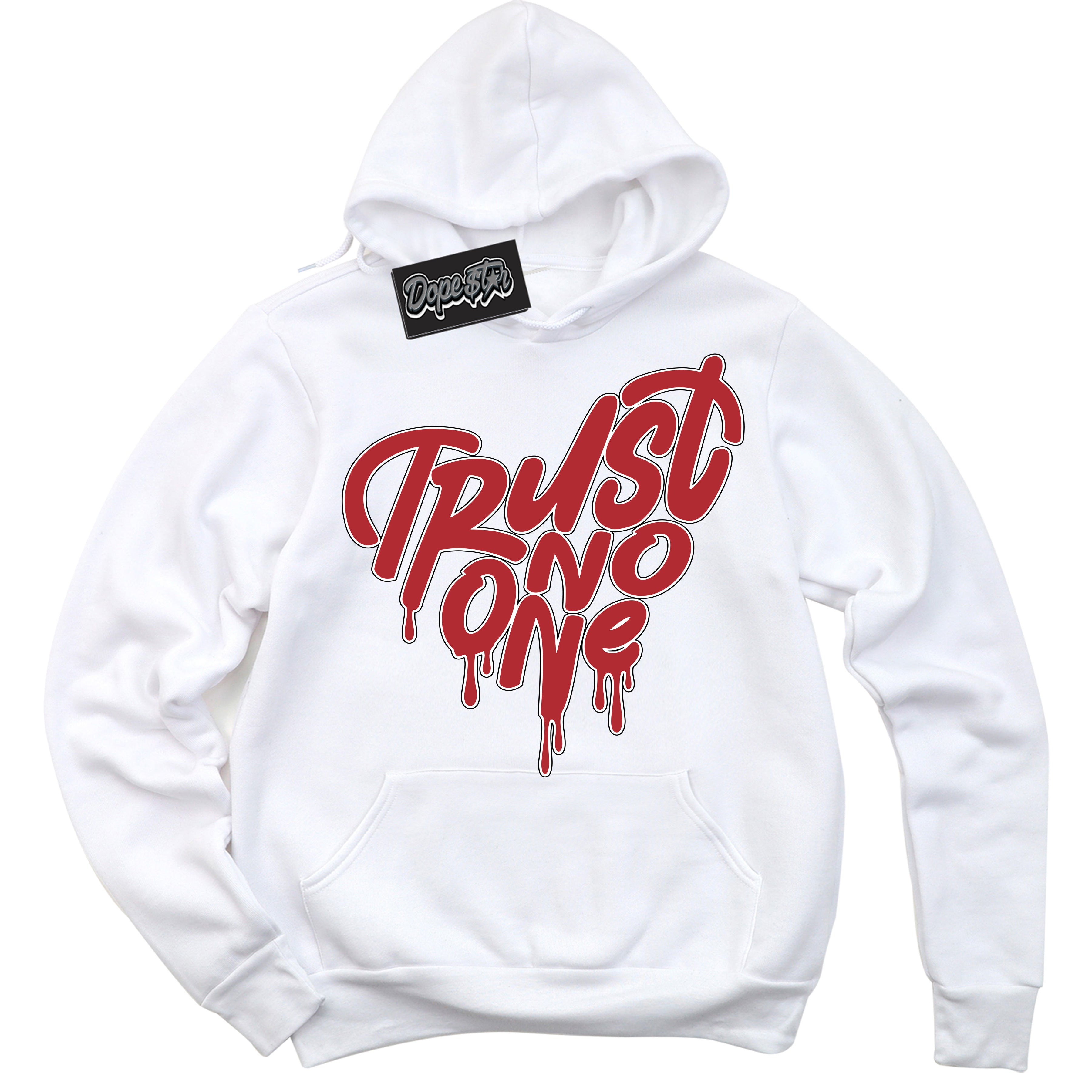 Cool White Hoodie With “ Trust No One Heart “  Design That Perfectly Matches Lost And Found 1s Sneakers.