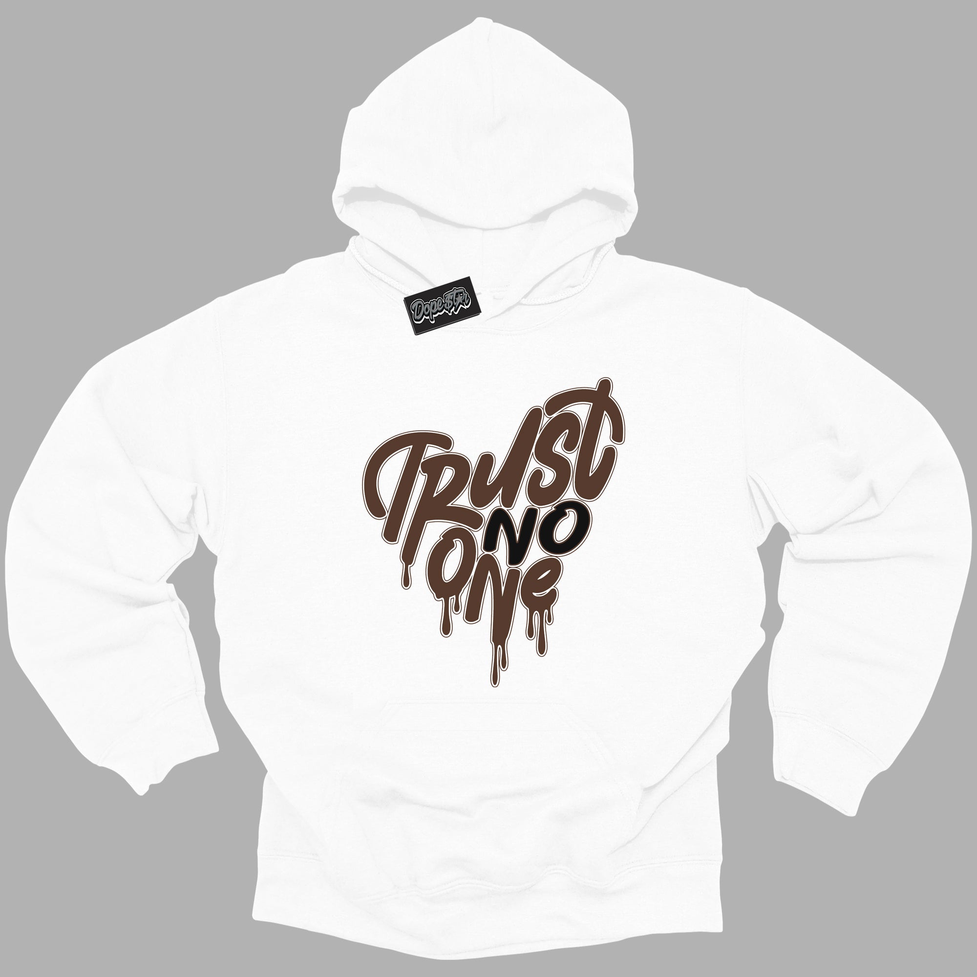 Cool White Graphic DopeStar Hoodie with “ Trust No One Heart “ print, that perfectly matches Palomino 1s sneakers