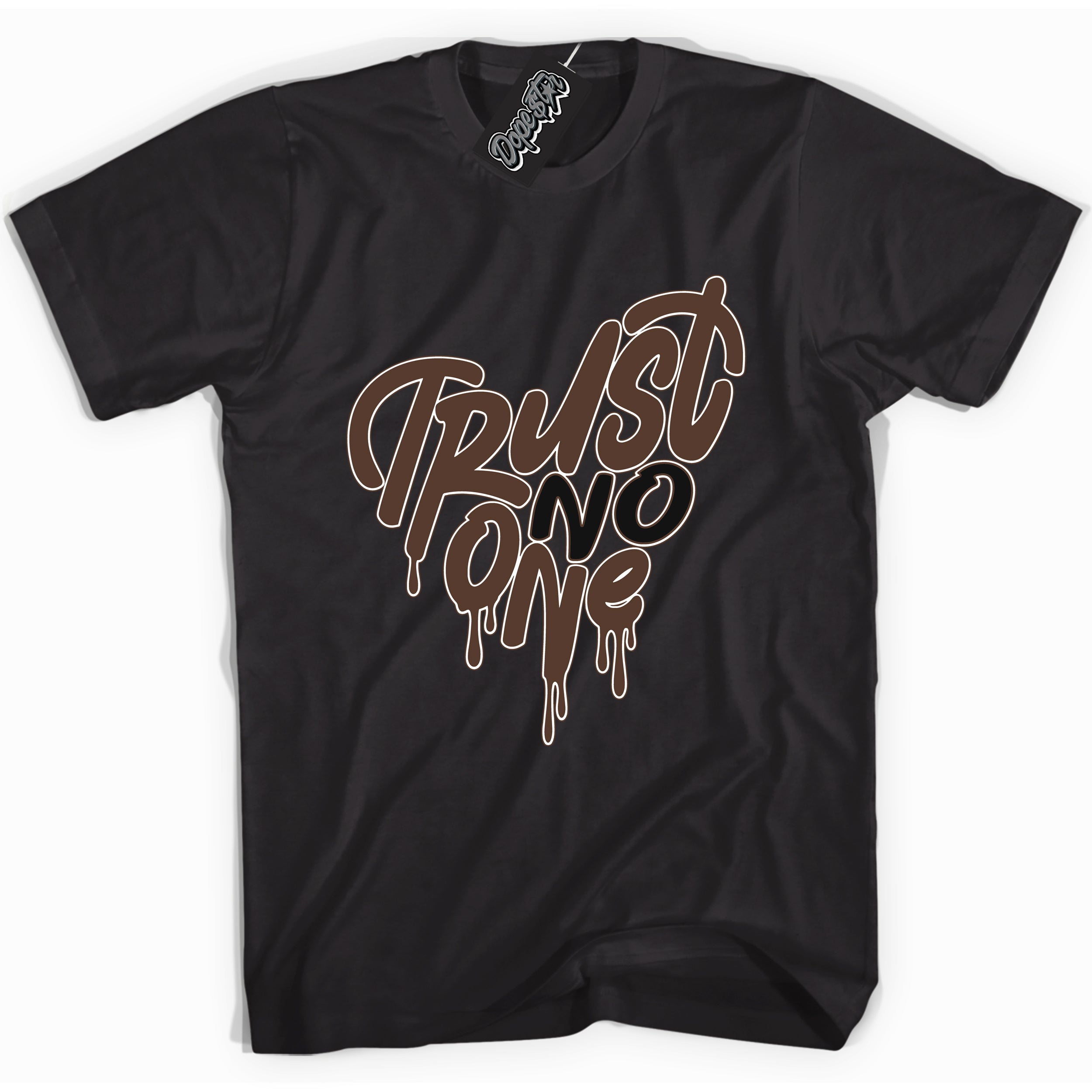 Cool Black graphic tee with “ Trust No One Heart ” design, that perfectly matches Palomino 1s sneakers 