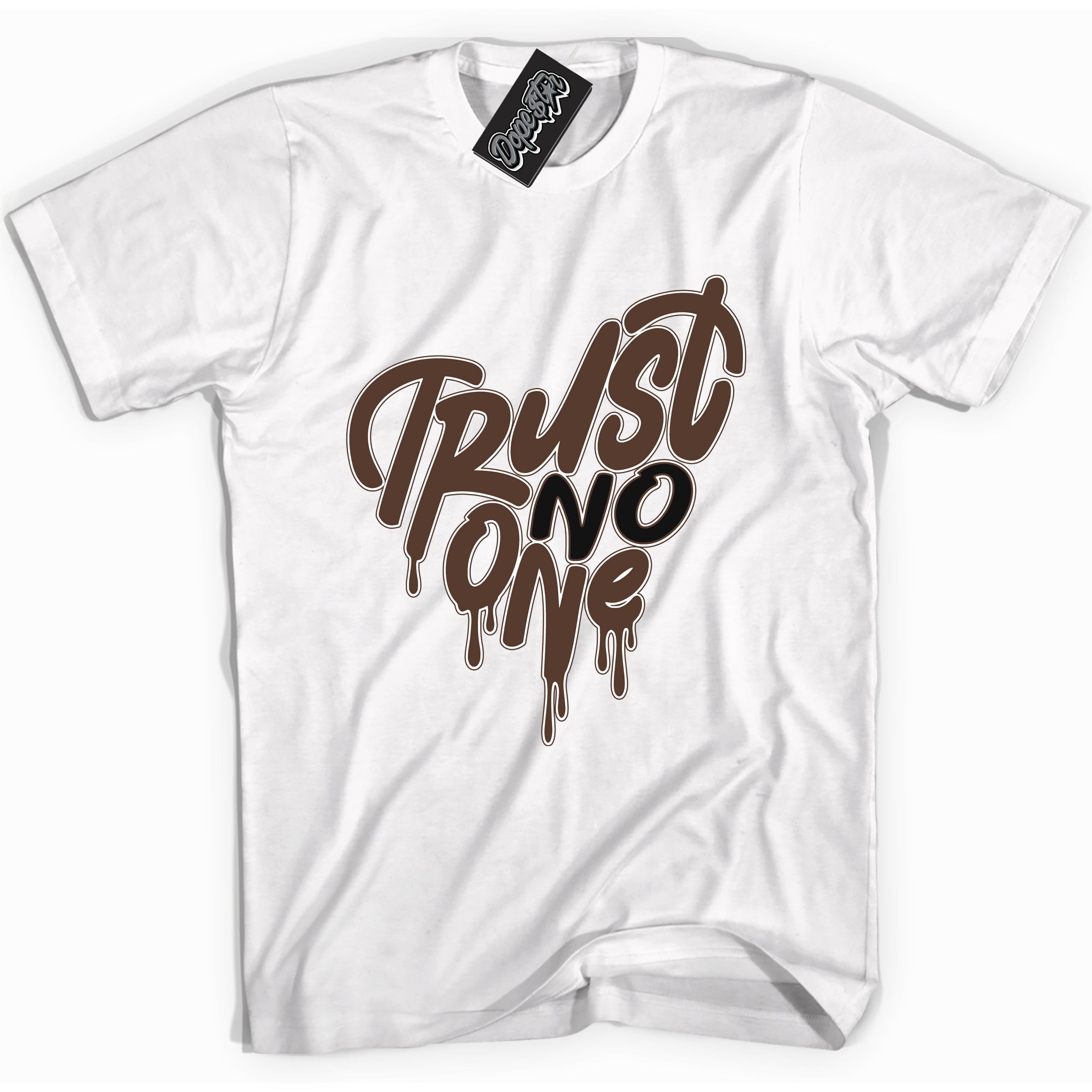 Cool White graphic tee with “ Trust No One Heart ” design, that perfectly matches Palomino 1s sneakers 