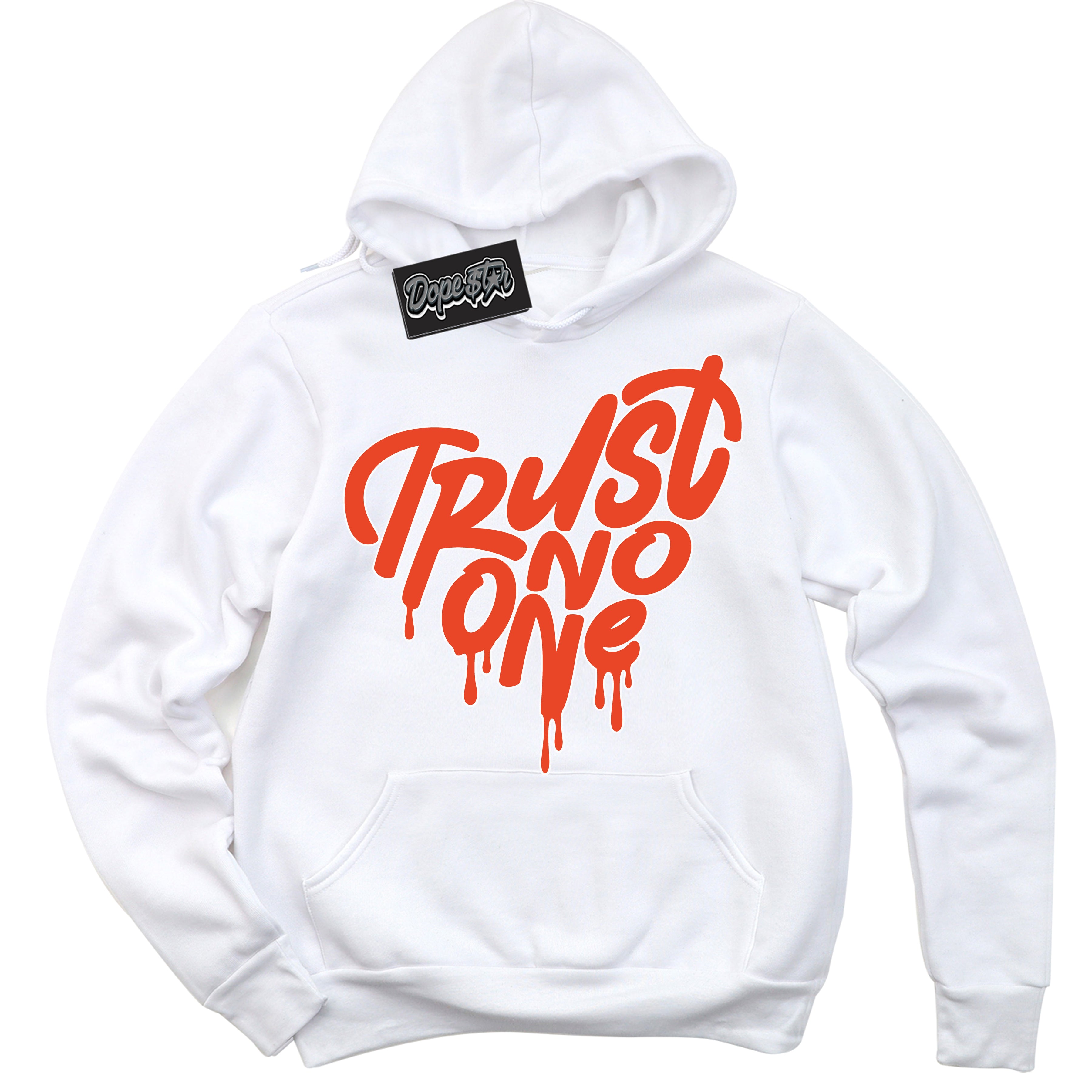 Nike Dunk Low Retro Cosmic Clay 'Trust No One Heart' Hoodie - White Streetwear Mockup | Sneakerhead Sweatshirt Matching Nike Dunk Low Retro Cosmic Clay | Limited Edition Urban Streetwear for Sneaker Matching OOTD | Outfits that pair perfectly with your ND Low Retro Cosmic Clay | Sneakerhead Fashion Must-Have Apparel for Men and Women.