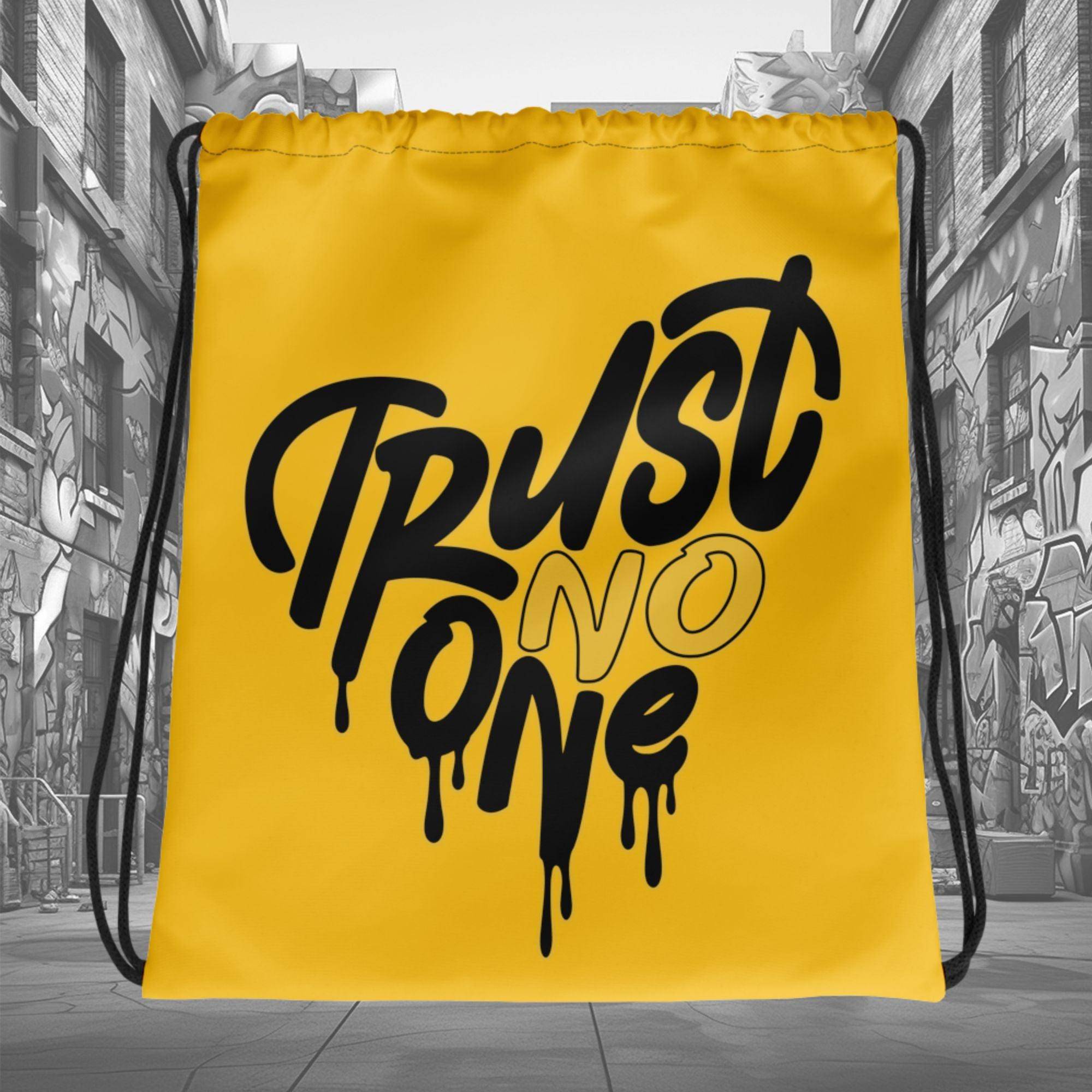 12 Black Taxi Drawstring Bag Trust No One Heart