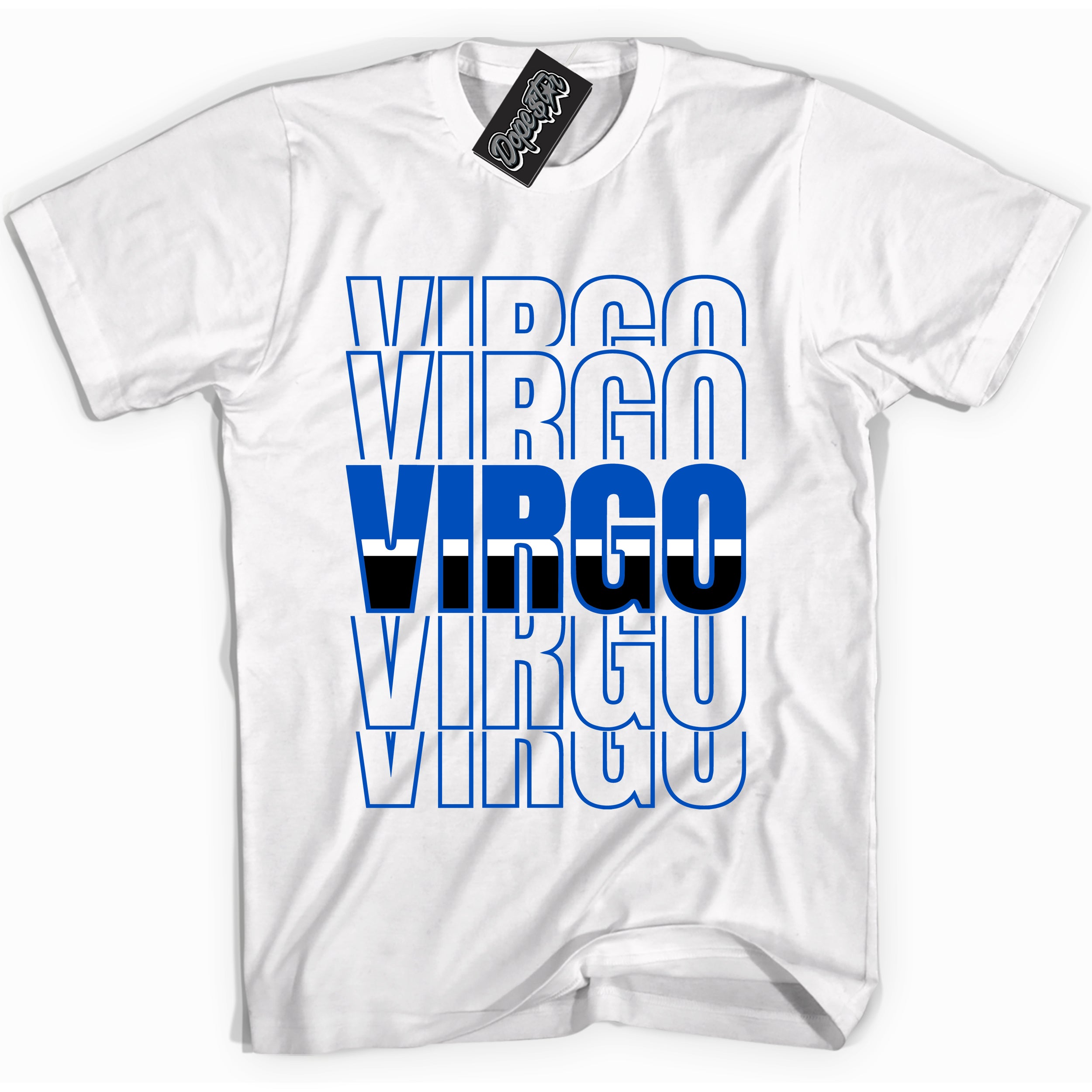 Cool White graphic tee with "Virgo" design, that perfectly matches Royal Reimagined 1s sneakers 
