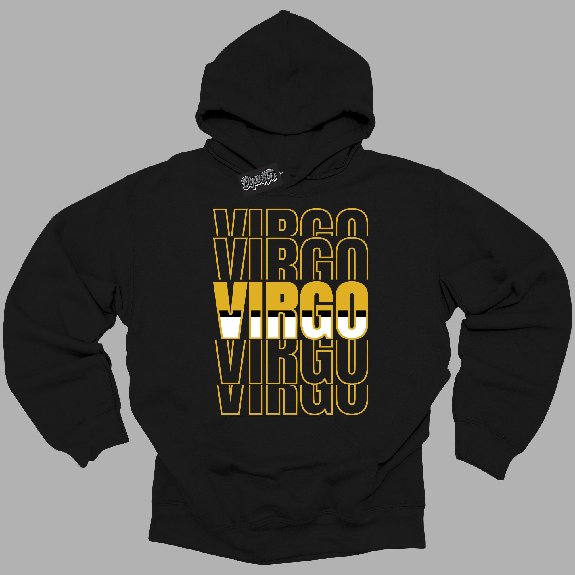 Cool Black Hoodie with “Virgo ”  design that Perfectly Matches Yellow Ochre 6s Sneakers.