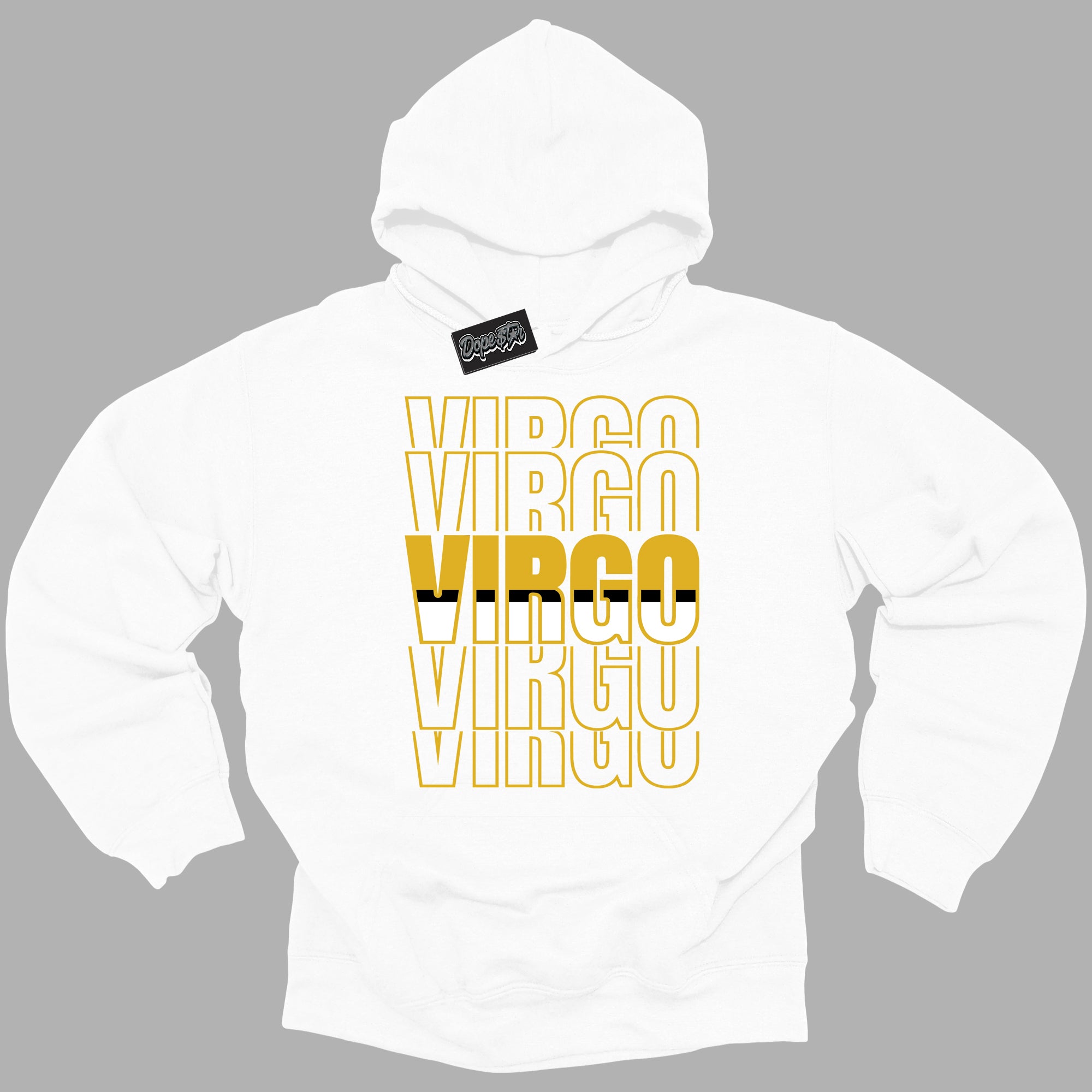 Cool White Hoodie with “Virgo ”  design that Perfectly Matches Yellow Ochre 6s Sneakers.