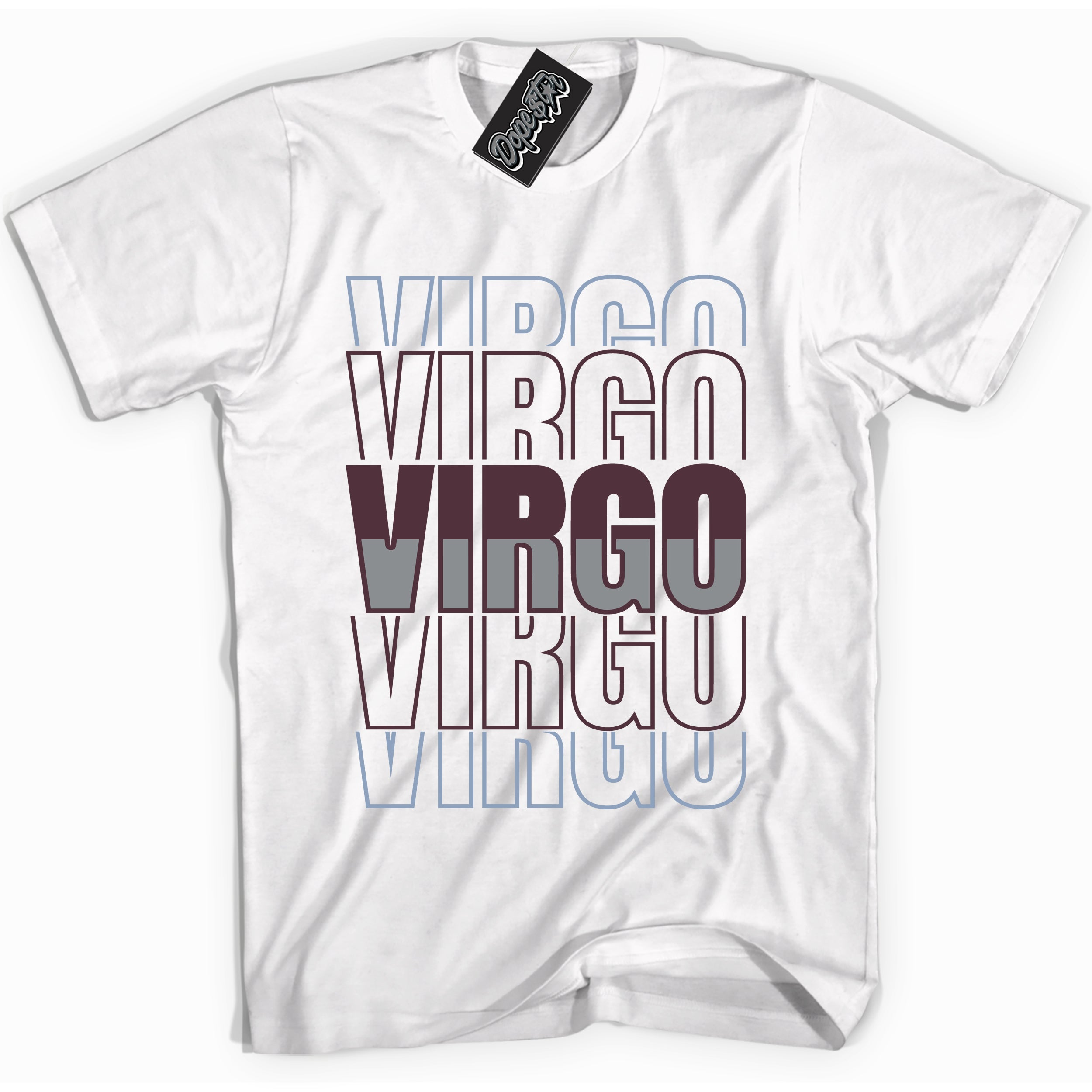 Cool White Shirt with “ Virgo” design that perfectly matches Burgundy 5s Sneakers.