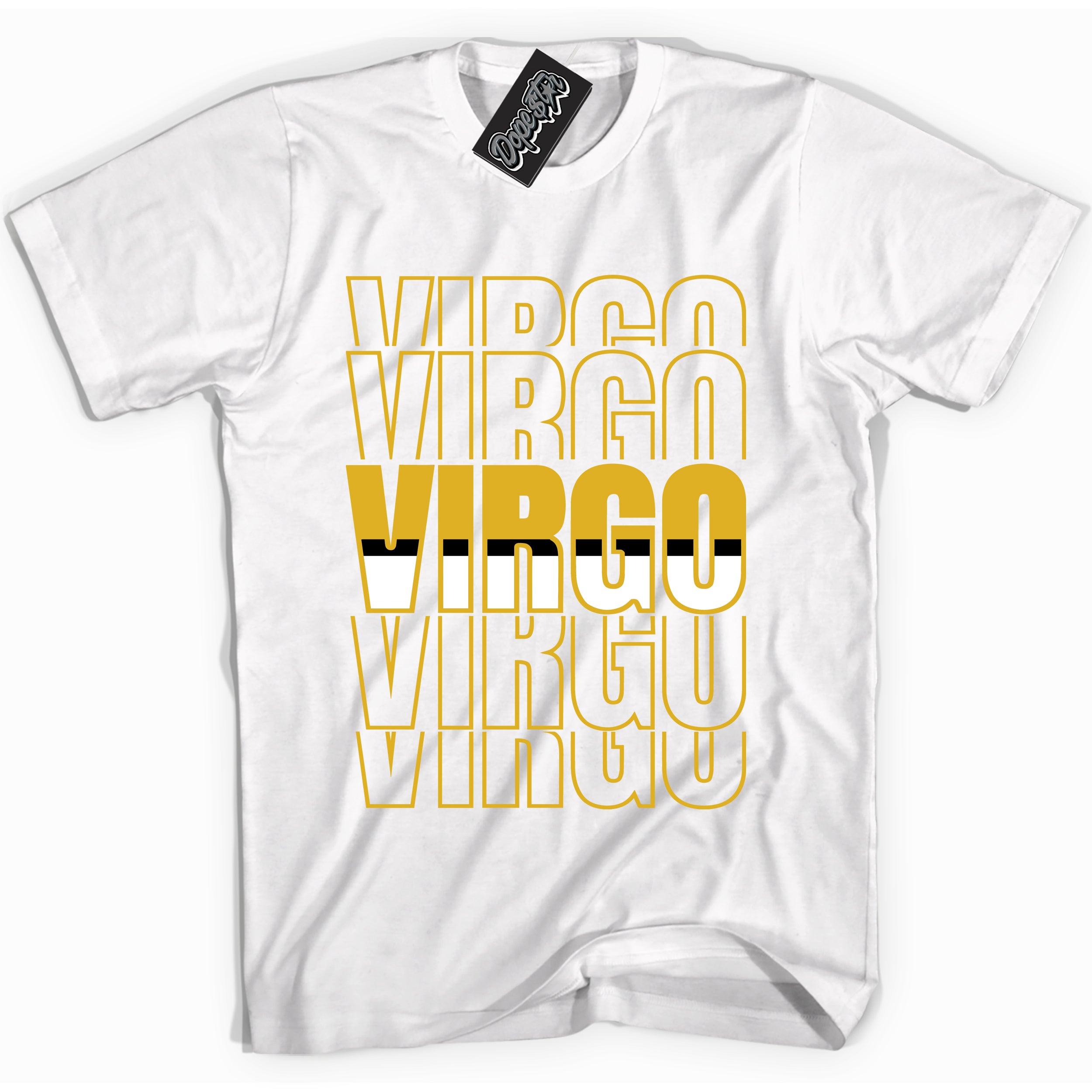 Cool white Shirt with “ Virgo ” design that perfectly matches Yellow Ochre 6s Sneakers.