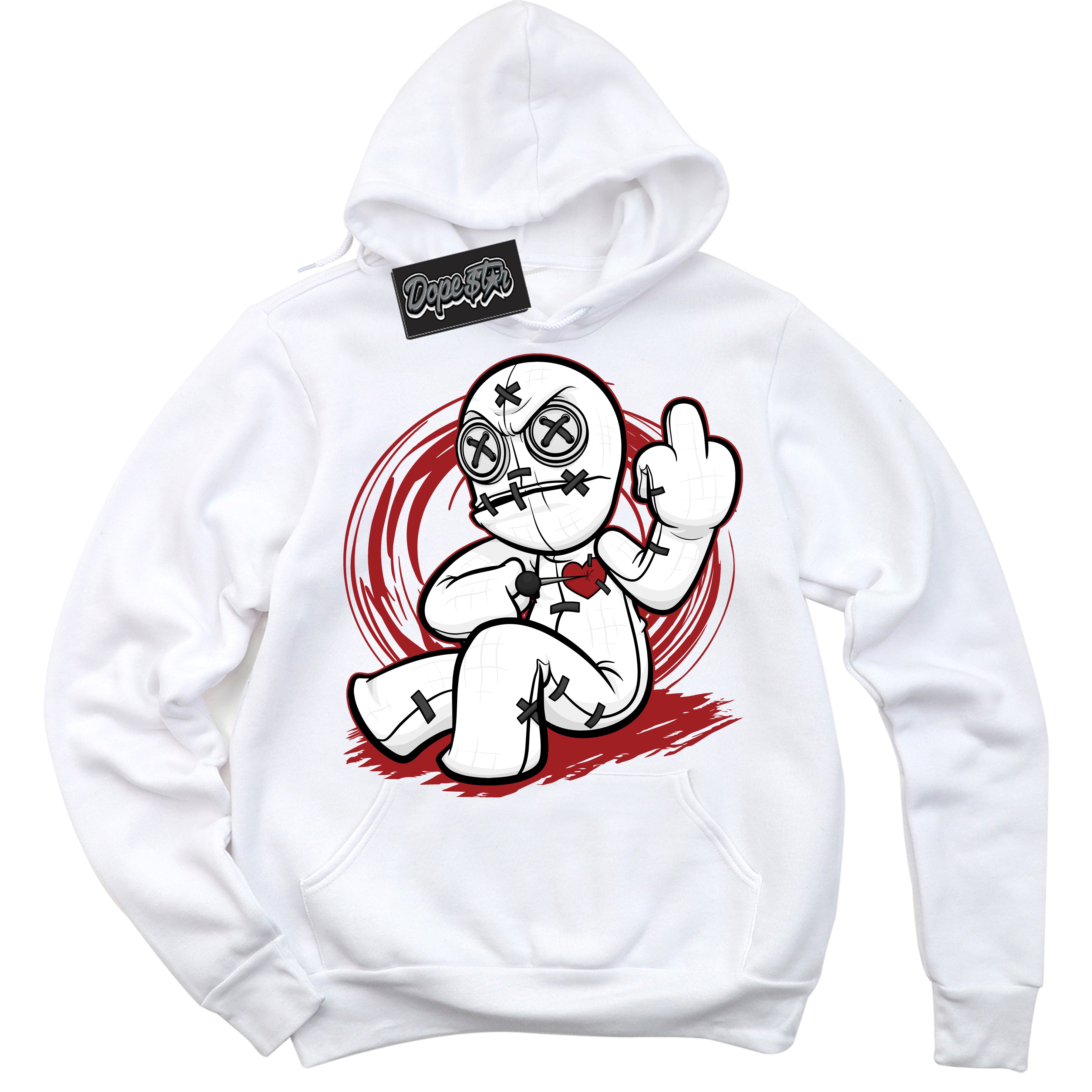 Cool White Hoodie With “ VooDoo Doll “  Design That Perfectly Matches Lost And Found 1s Sneakers.