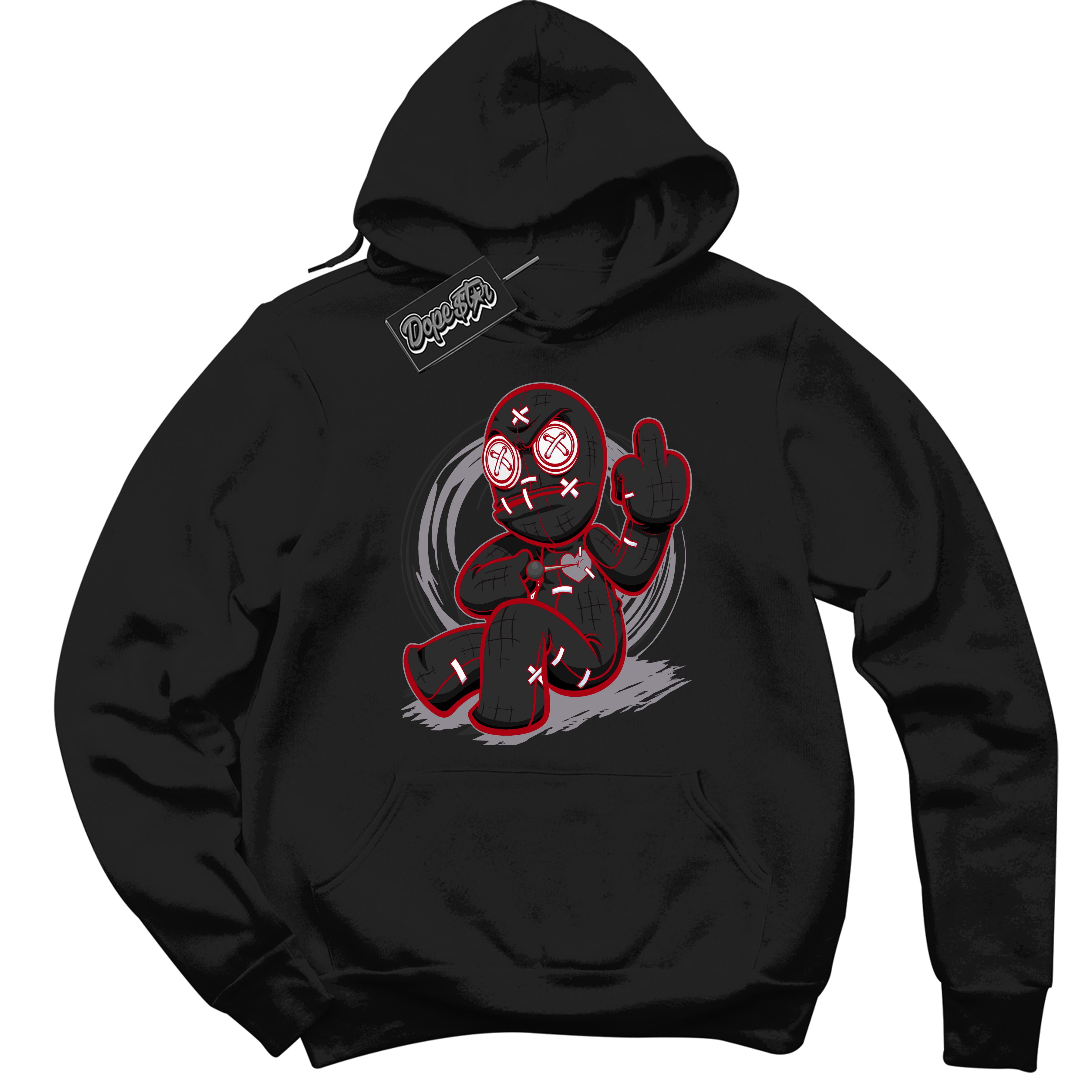 Cool Black Hoodie with “ VooDoo Doll ”  design that Perfectly Matches  Bred Reimagined 4s Jordans.