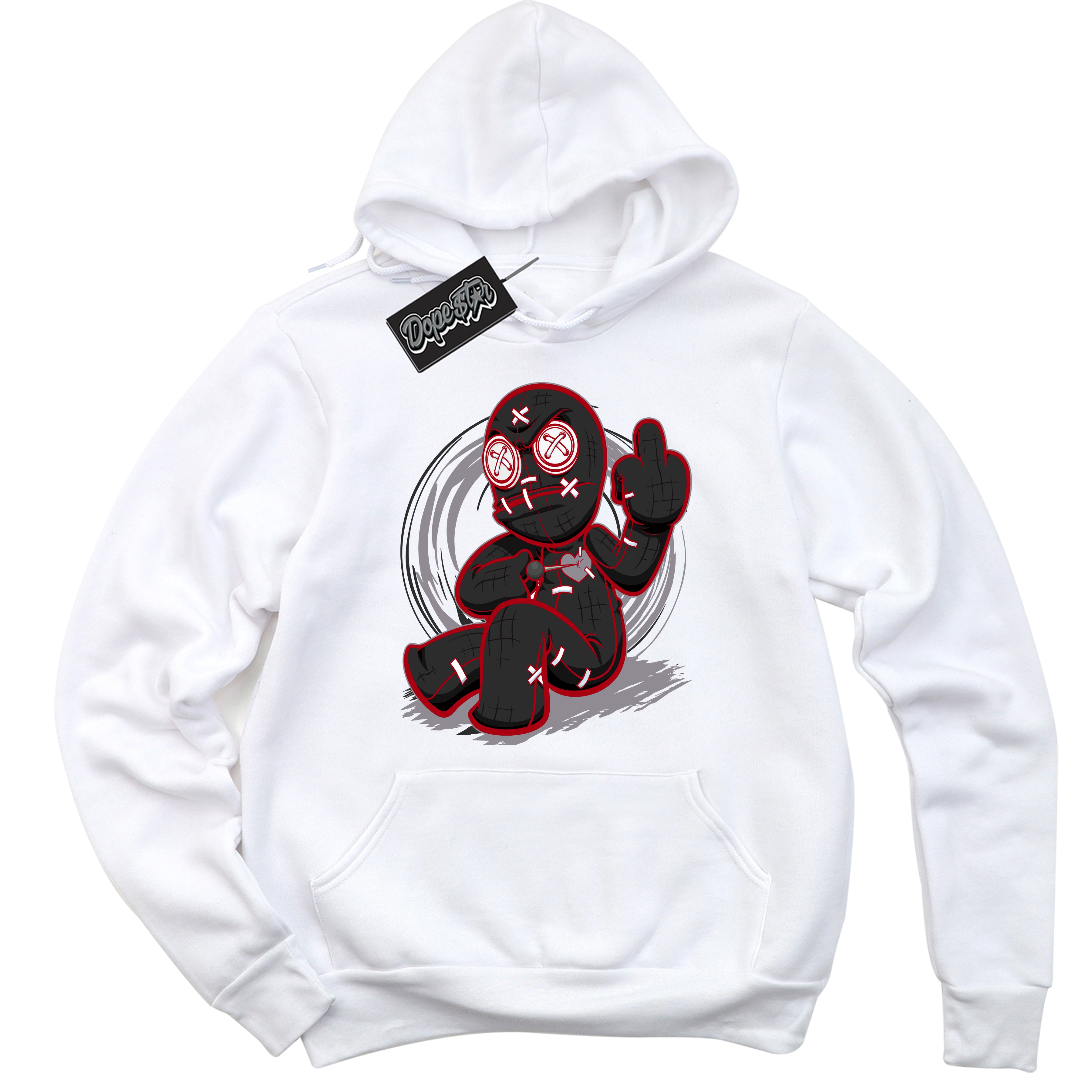 Cool White Hoodie with “ VooDoo Doll ”  design that Perfectly Matches Bred Reimagined 4s Jordans.