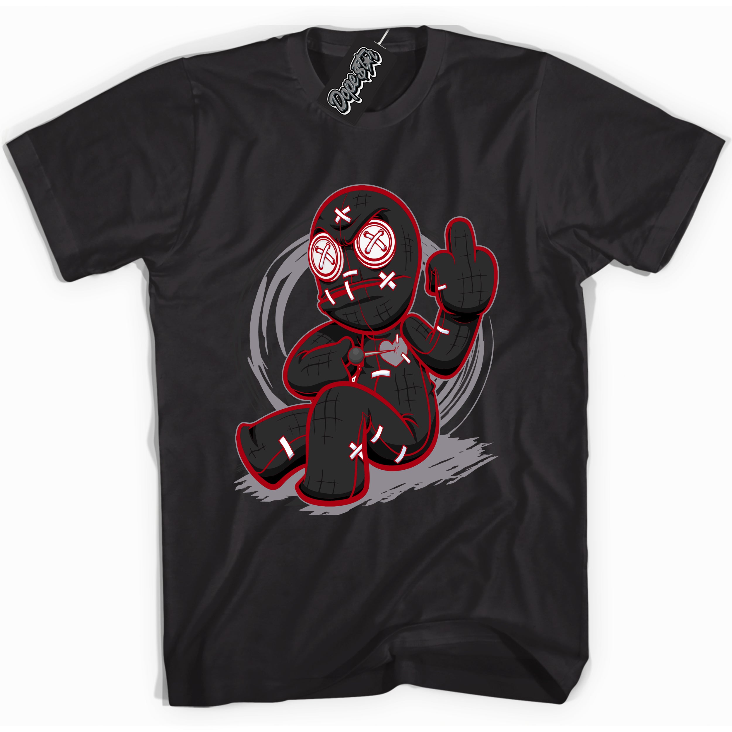 Cool Black Shirt with “ VooDoo Doll” design that perfectly matches Bred Reimagined 4s Jordans.